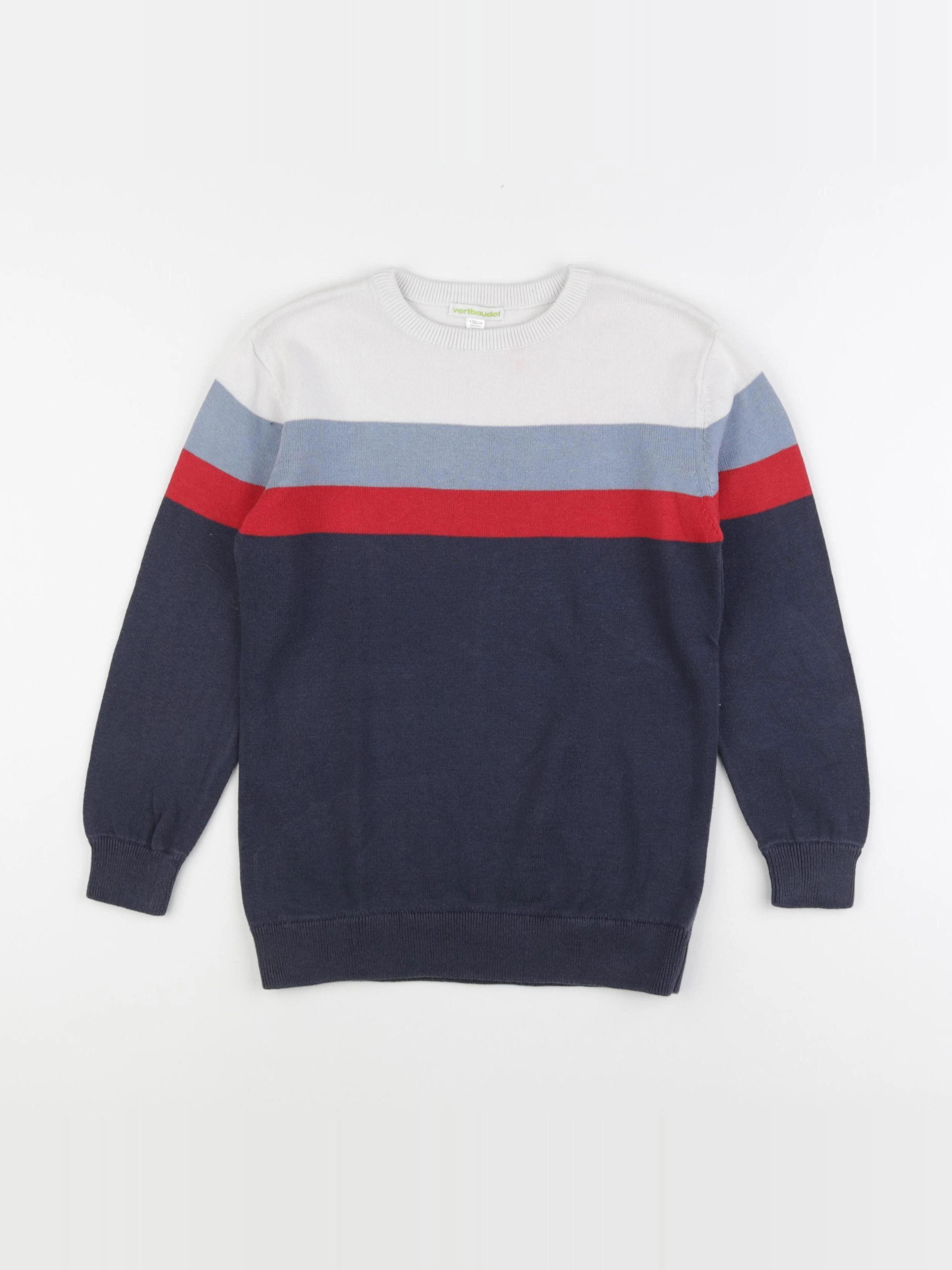 Vertbaudet - pull blanc, bleu - 8 ans