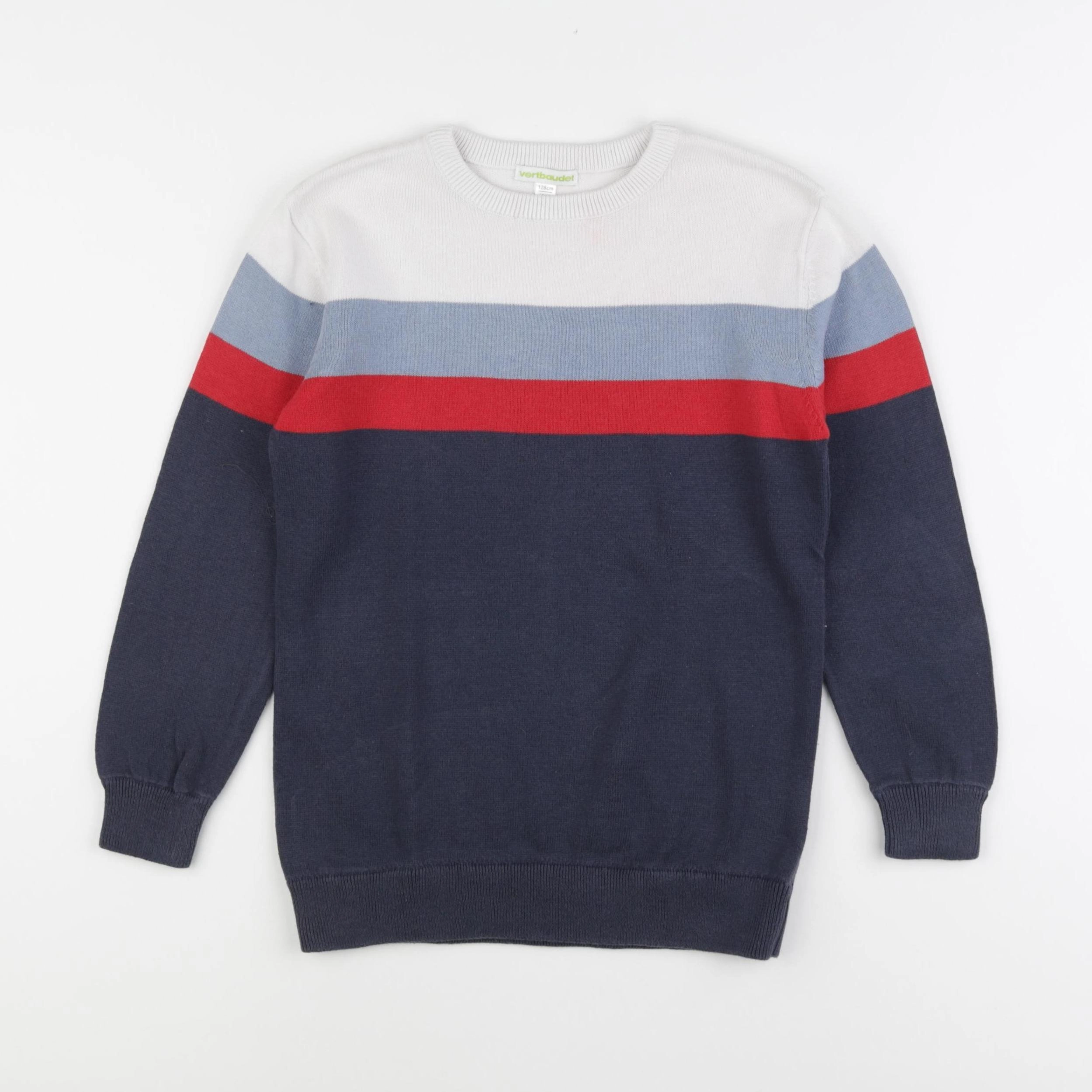 Vertbaudet - pull blanc, bleu - 8 ans