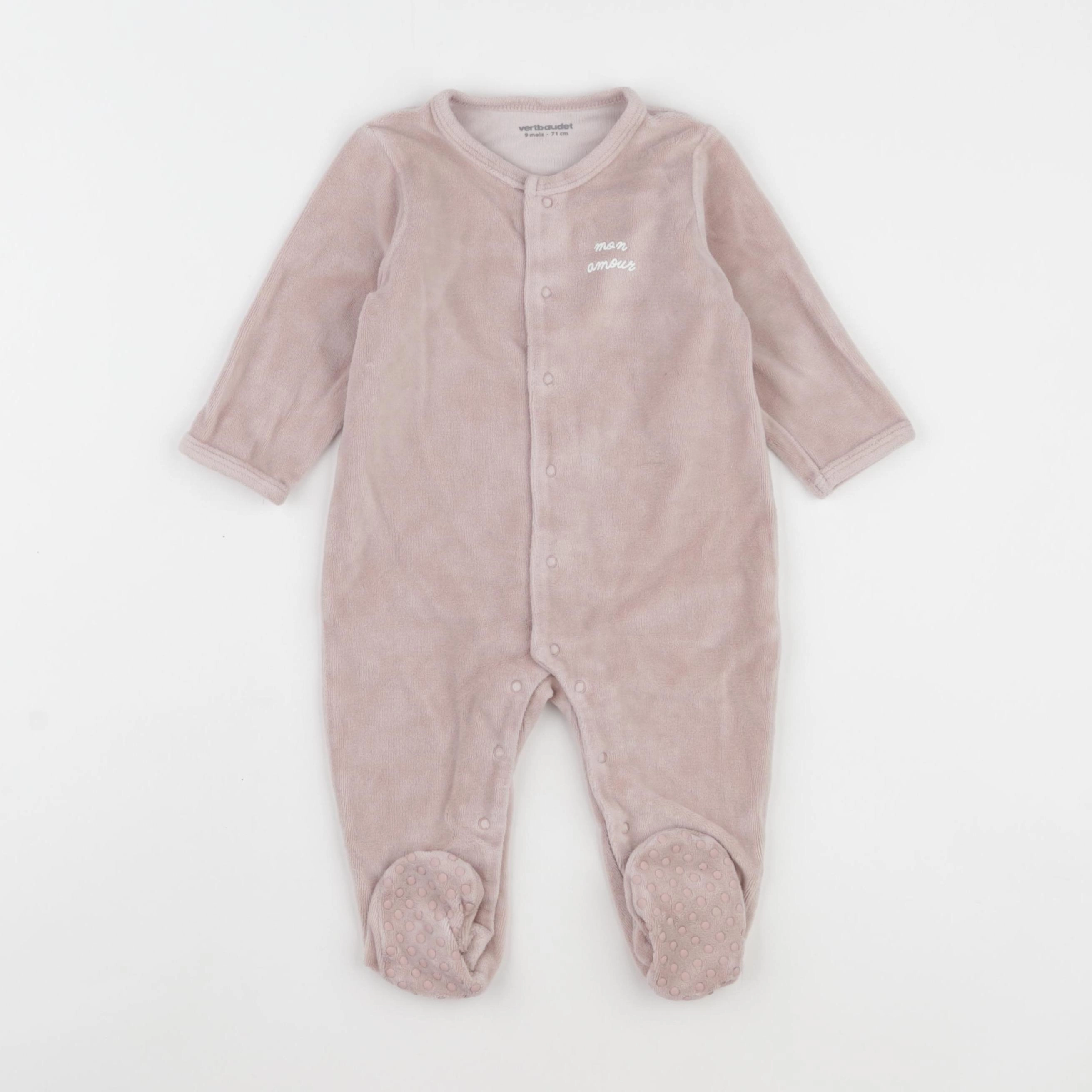 Vertbaudet - pyjama velours rose - 9 mois