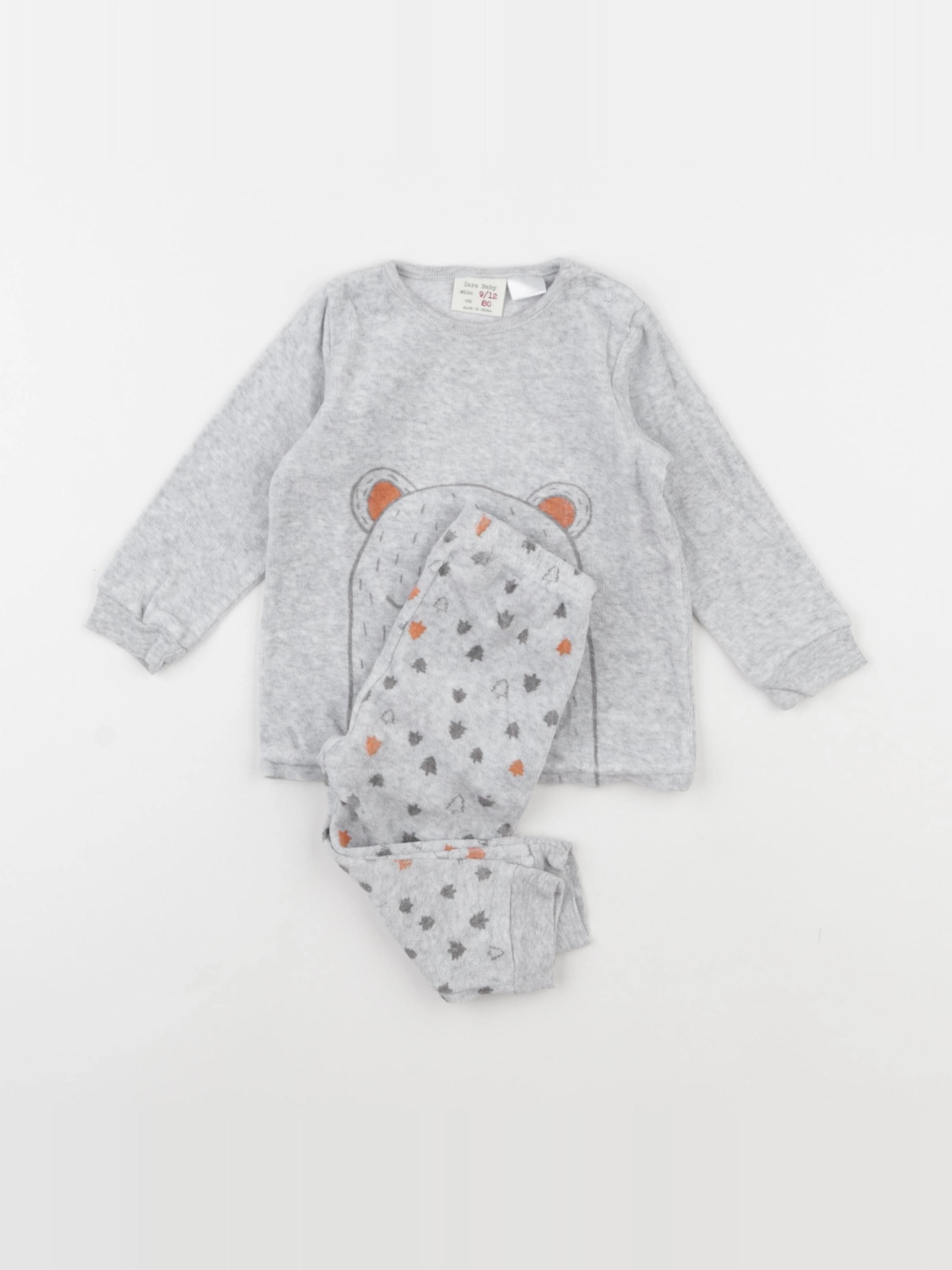 Zara - pyjama velours gris - 9/12 mois