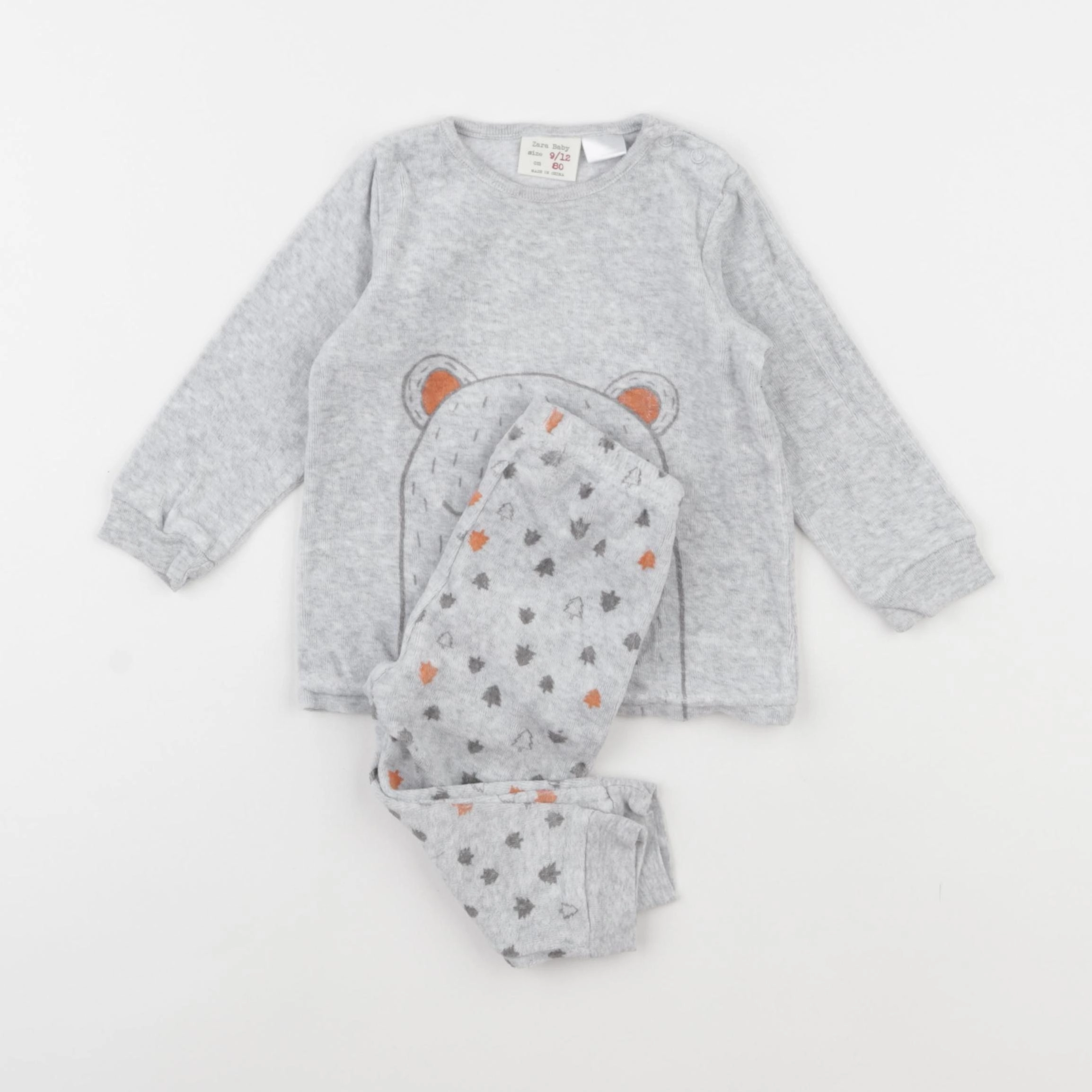 Zara - pyjama velours gris - 9/12 mois