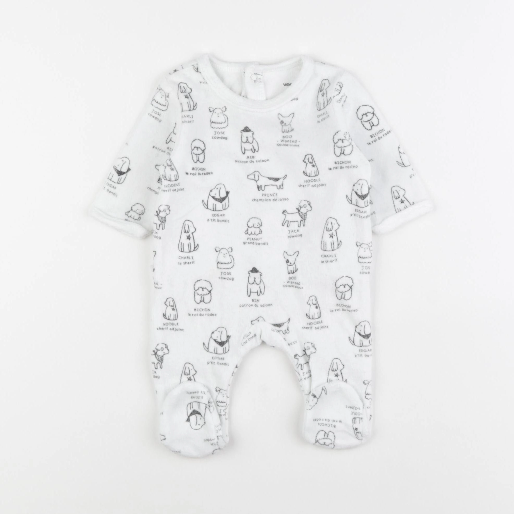 Vertbaudet - pyjama velours blanc - 1 mois