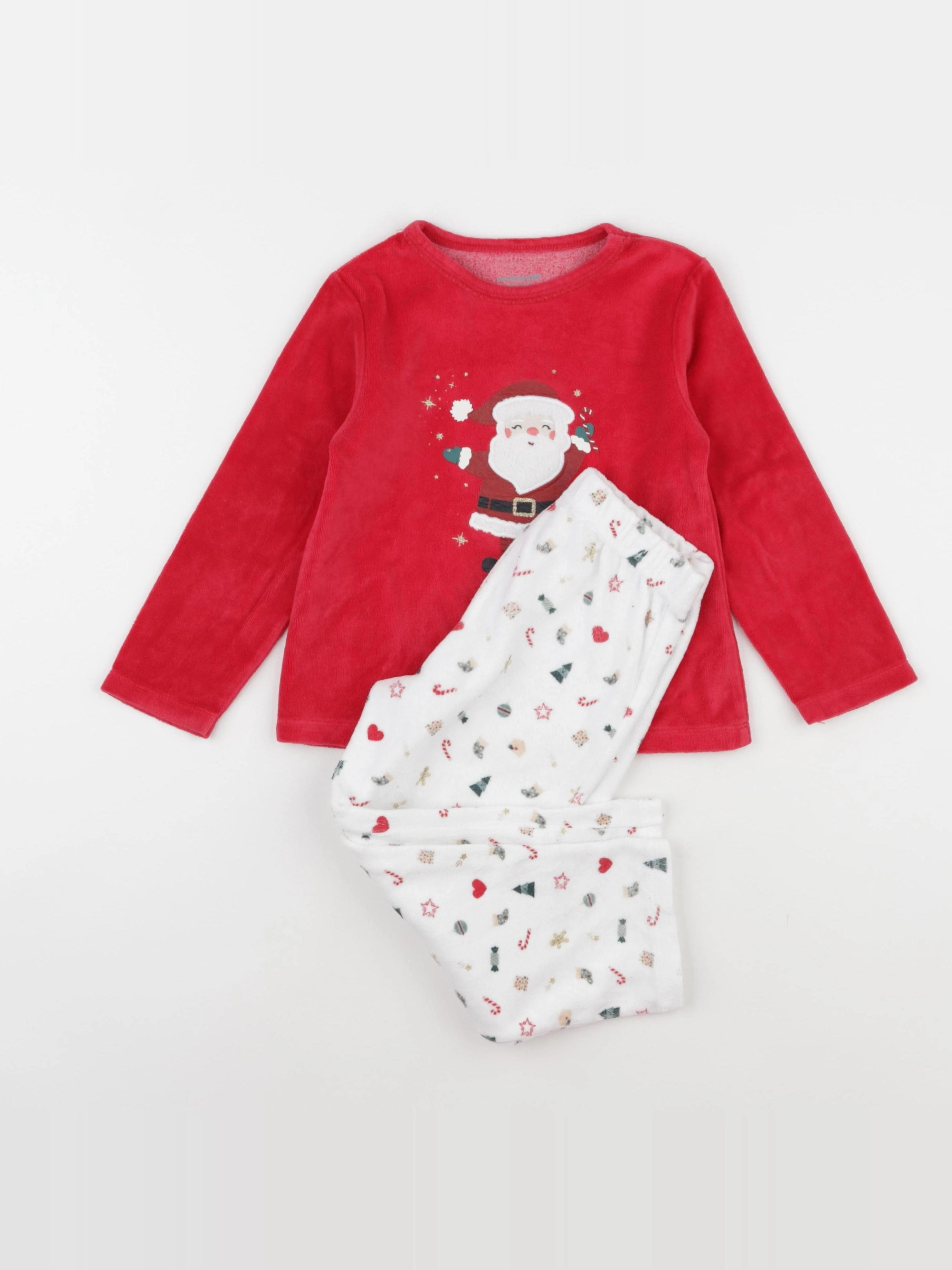 Vertbaudet - pyjama velours blanc, rouge - 4 ans