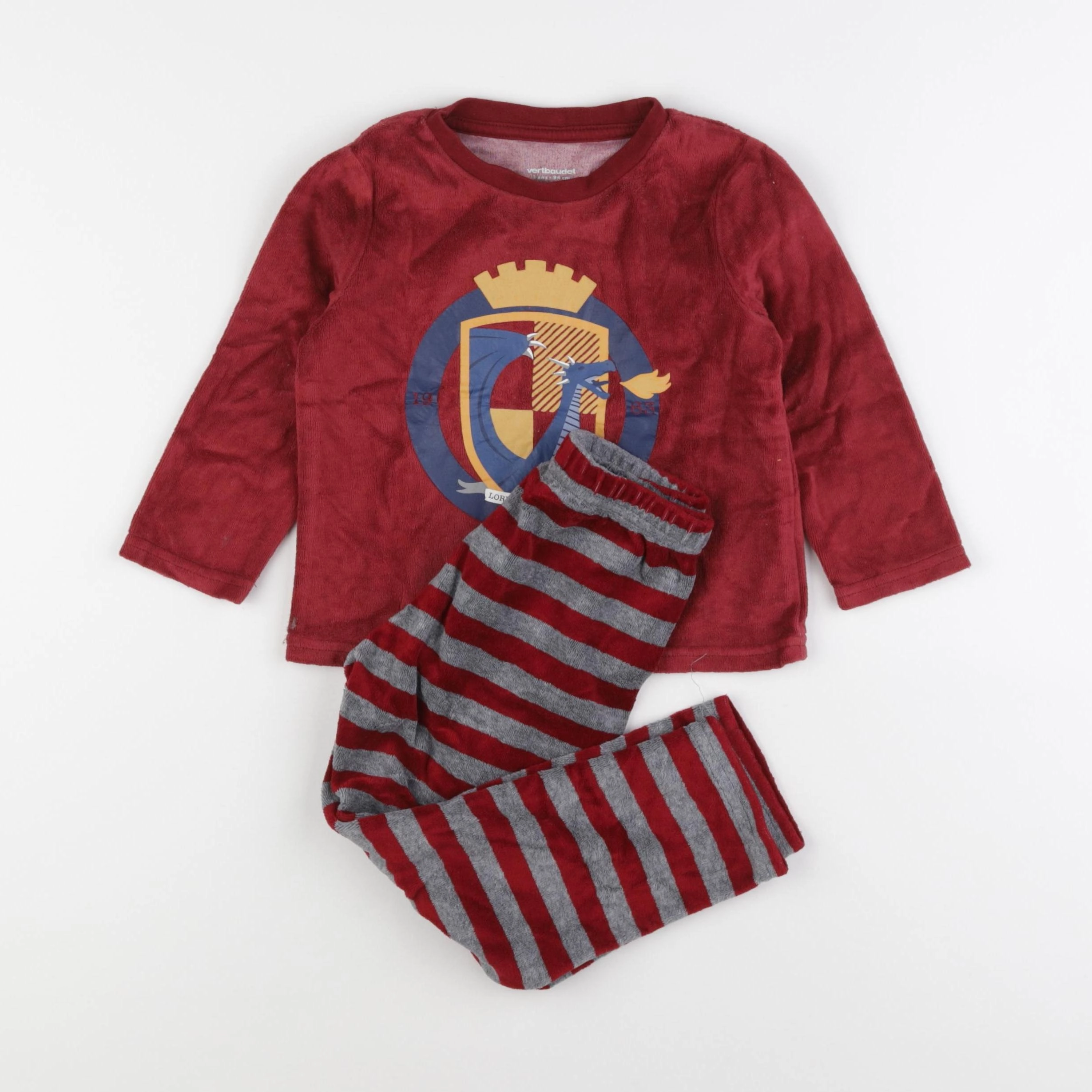Vertbaudet - pyjama velours rouge, gris - 3 ans