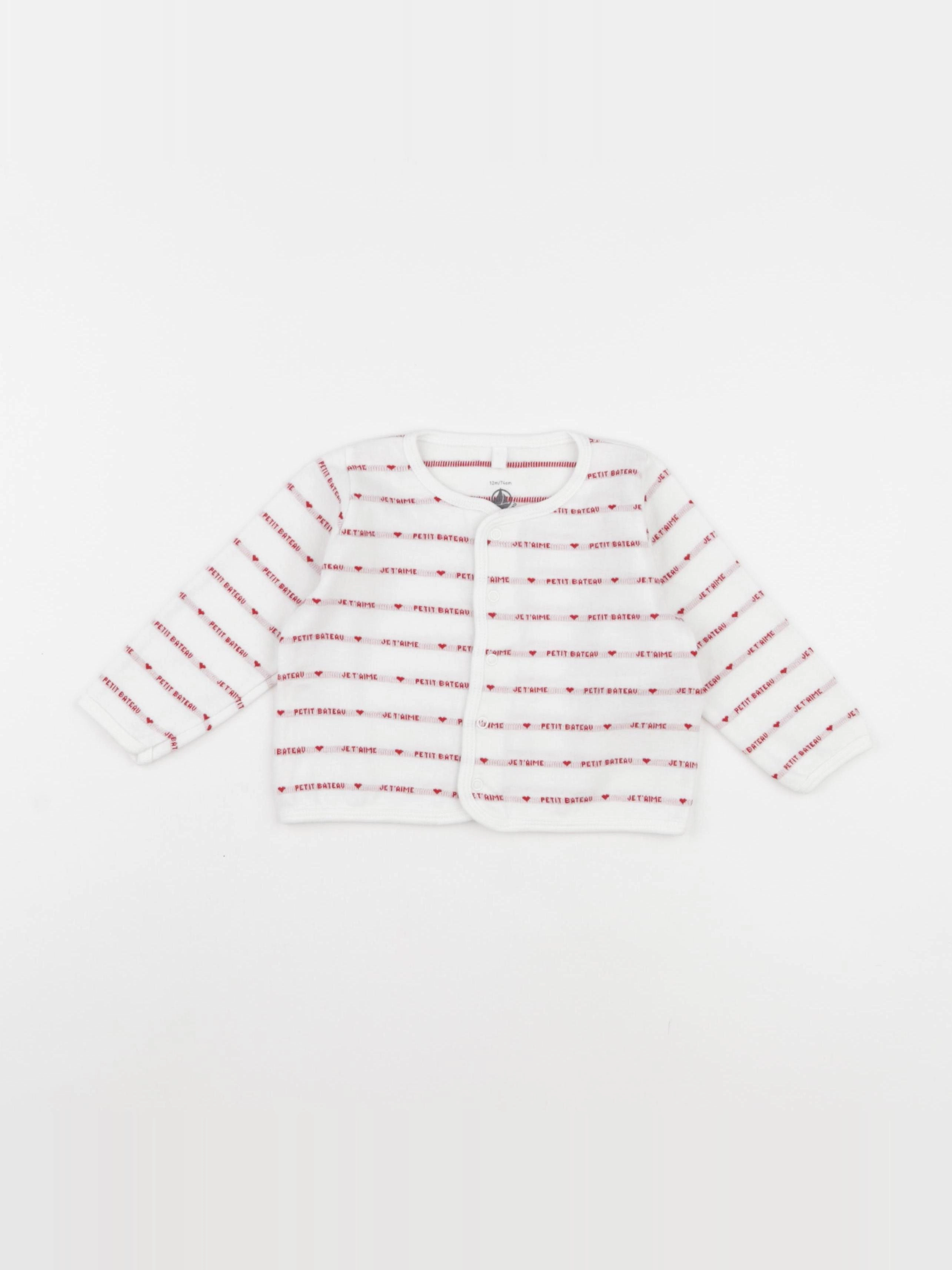 Petit Bateau - gilet blanc, rouge - 12 mois