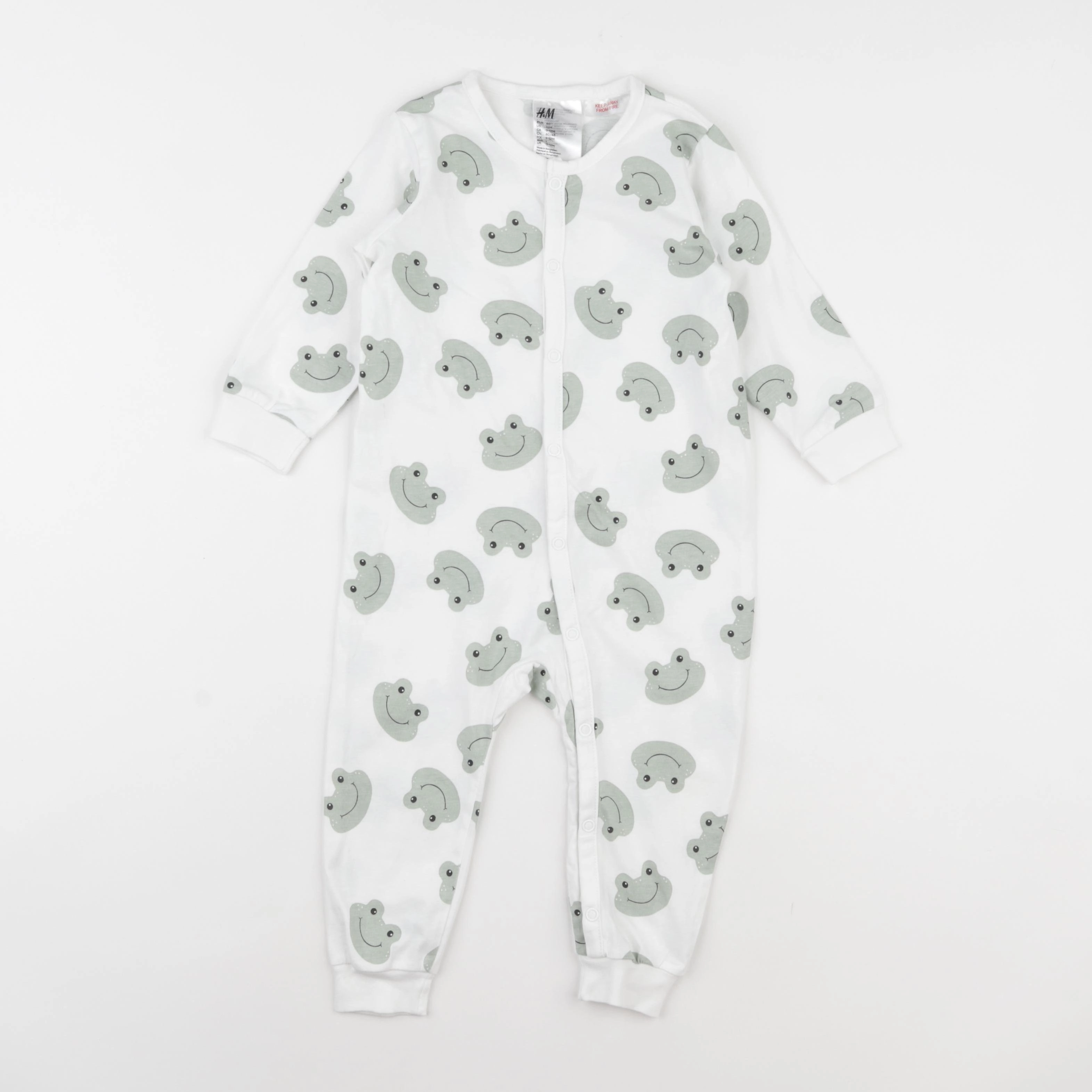 H&M - pyjama coton blanc, vert - 9/12 mois
