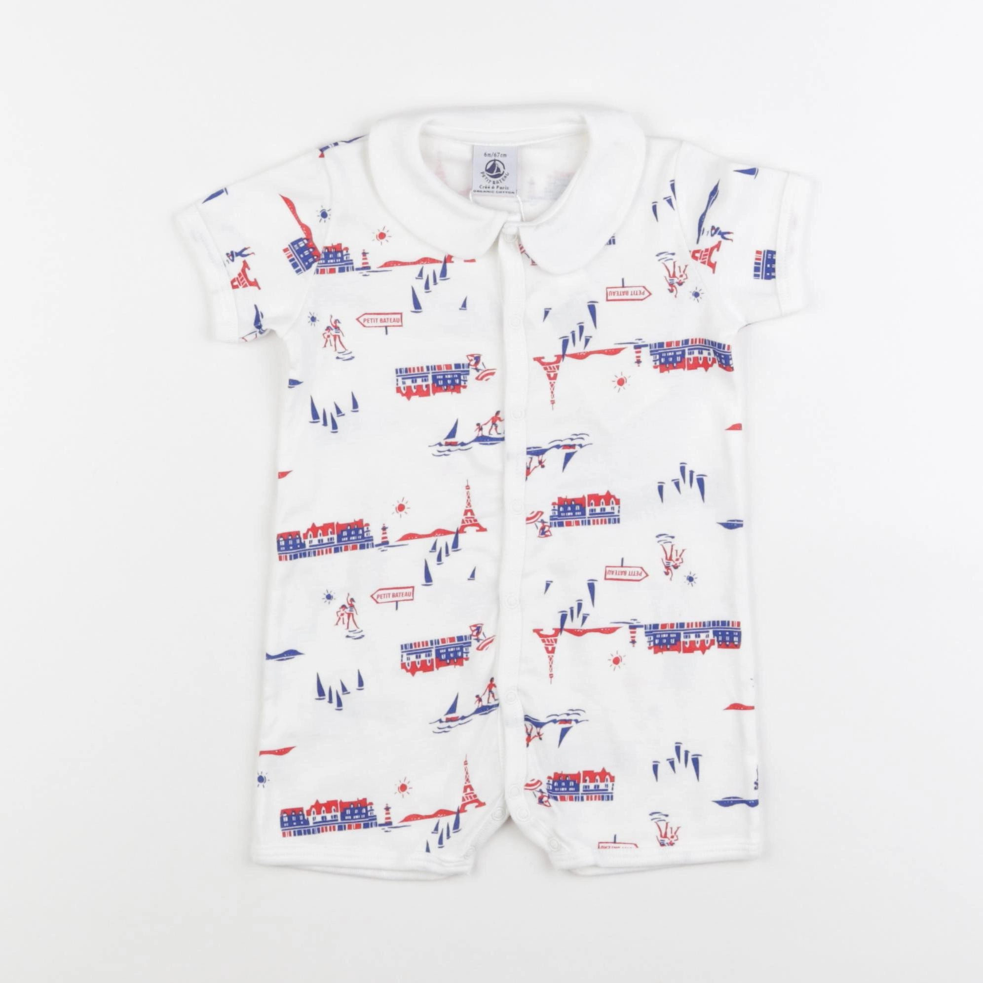 Petit Bateau - pyjama coton blanc, bleu - 6 mois