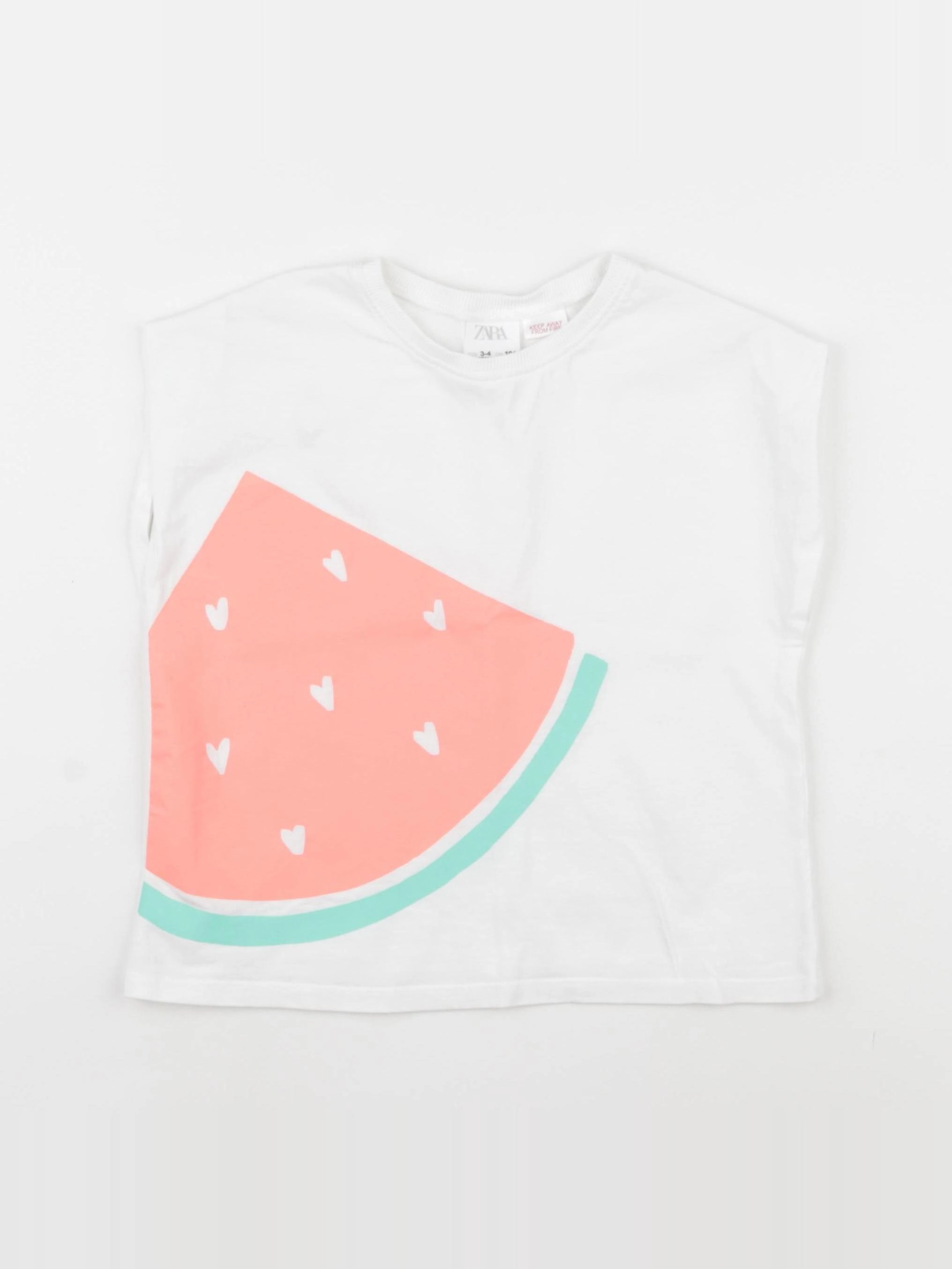 Zara - tee-shirt blanc, rose - 3/4 ans