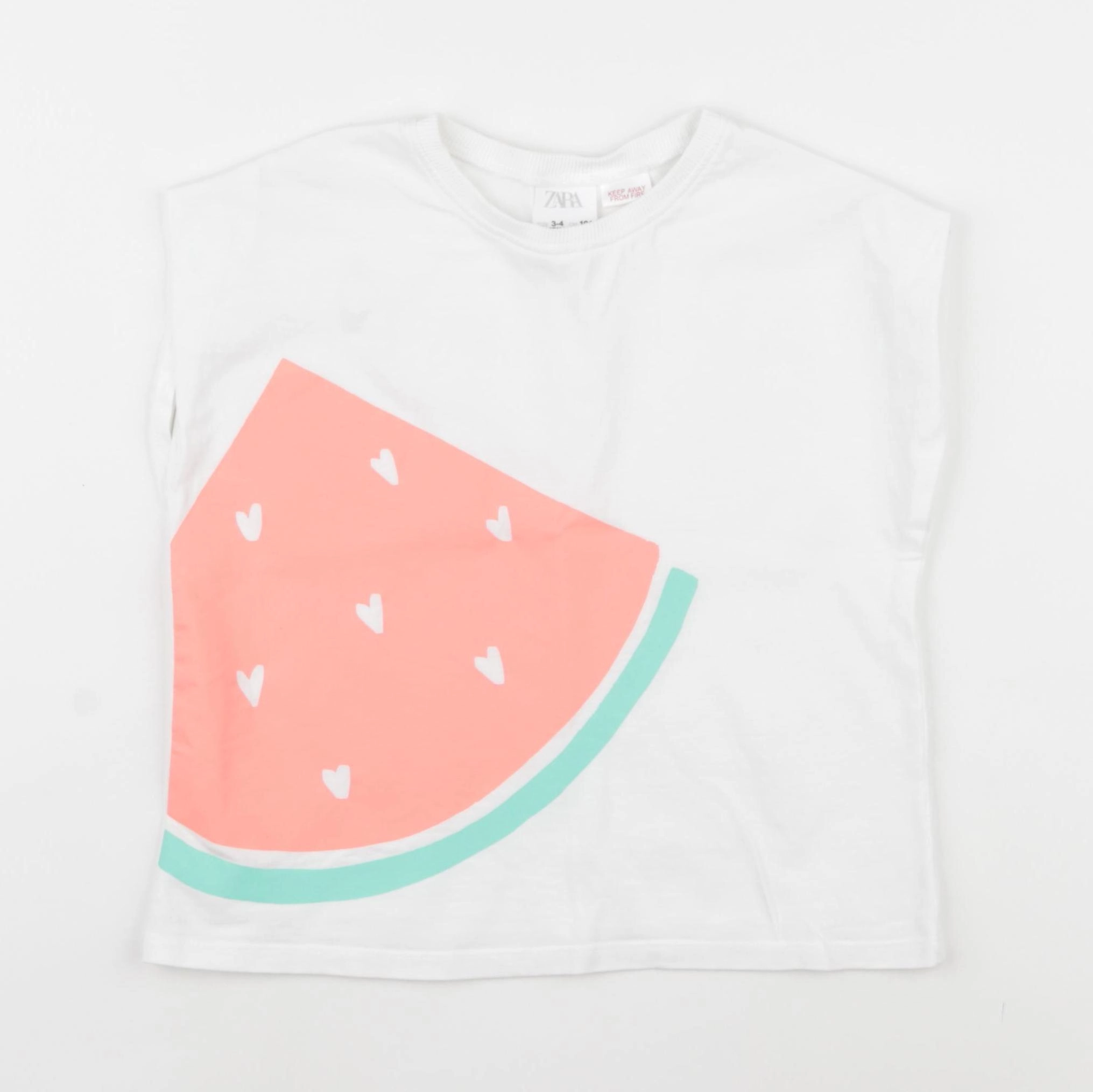 Zara - tee-shirt blanc, rose - 3/4 ans