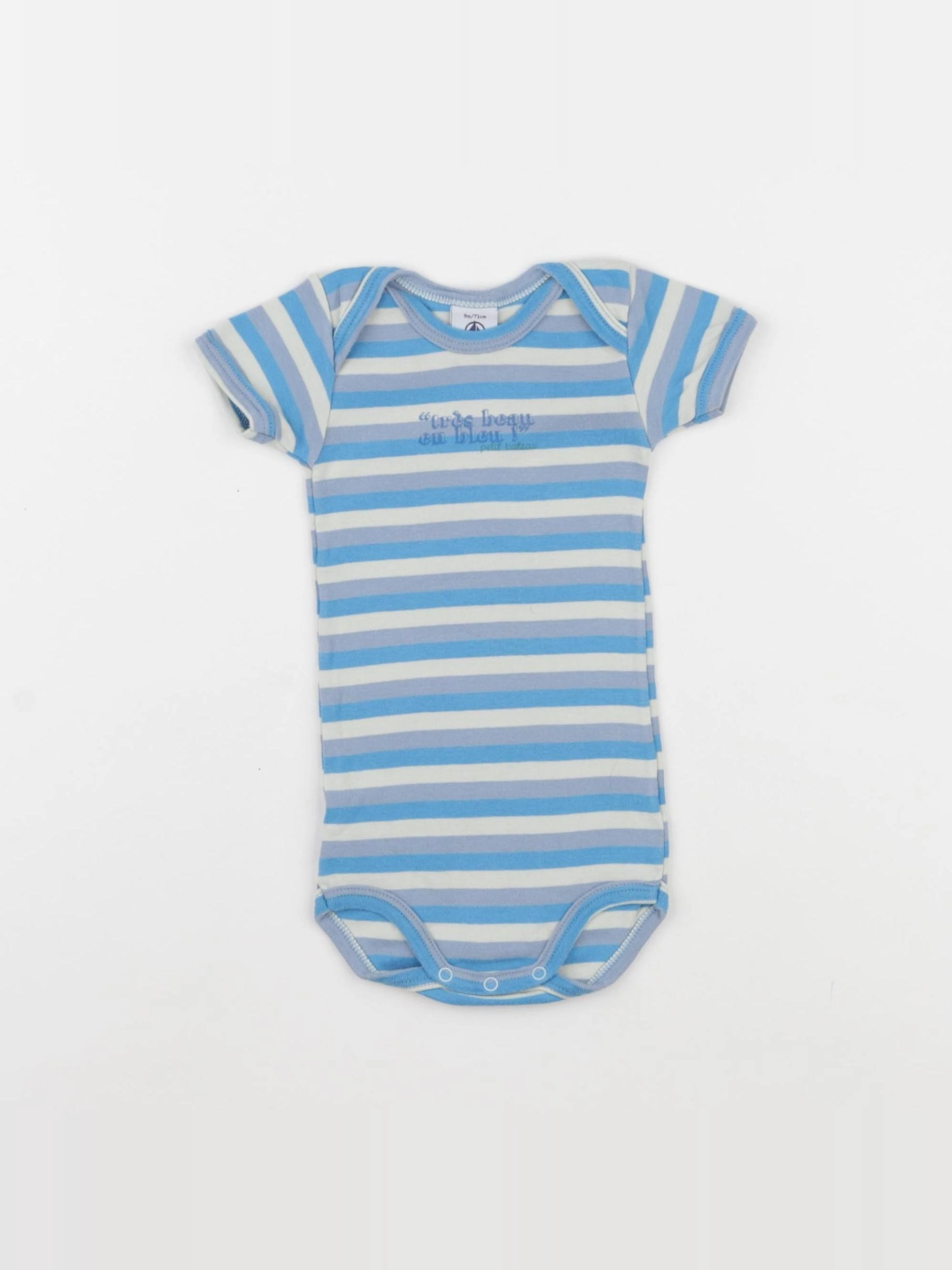 Petit Bateau - body blanc, bleu - 9 mois