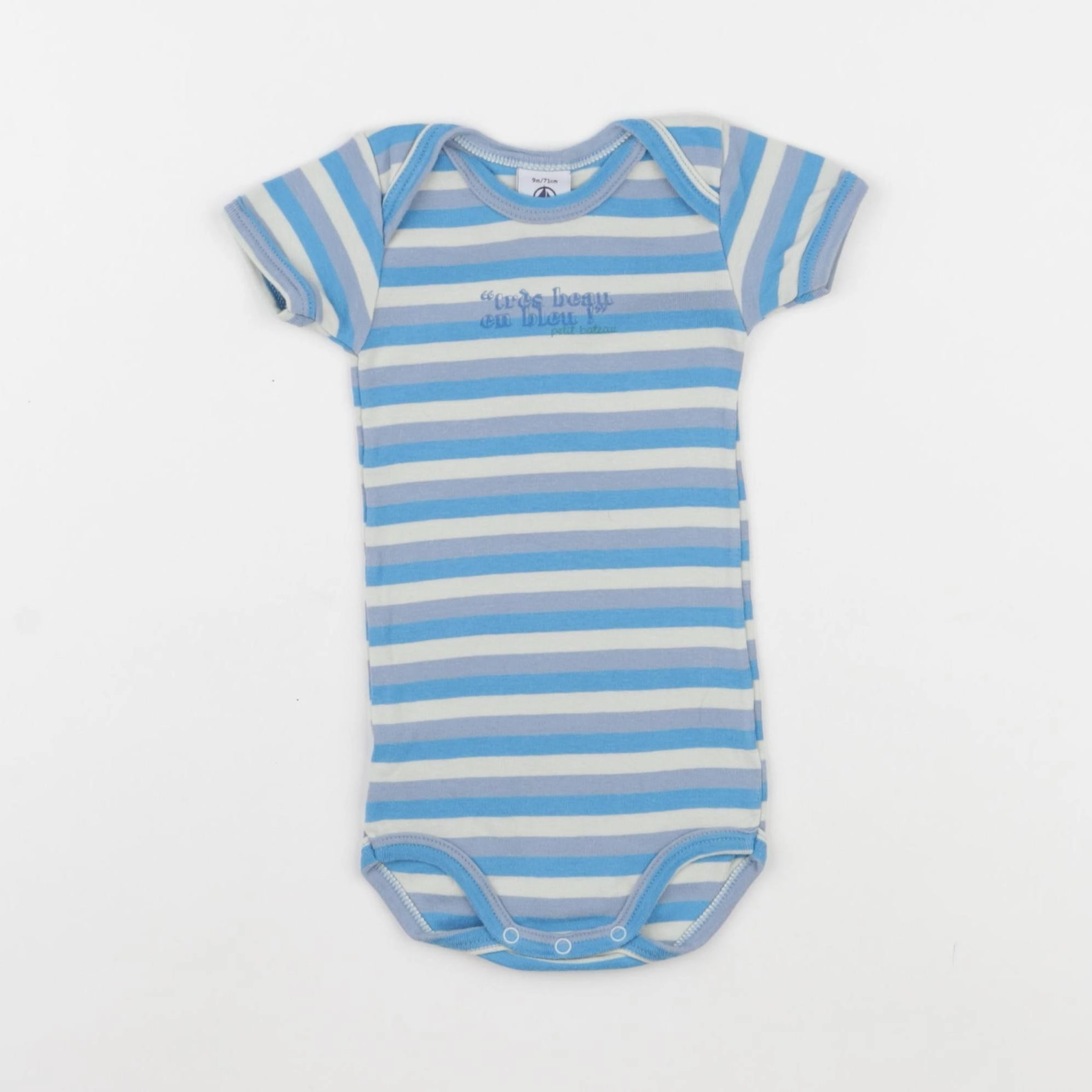 Petit Bateau - body blanc, bleu - 9 mois