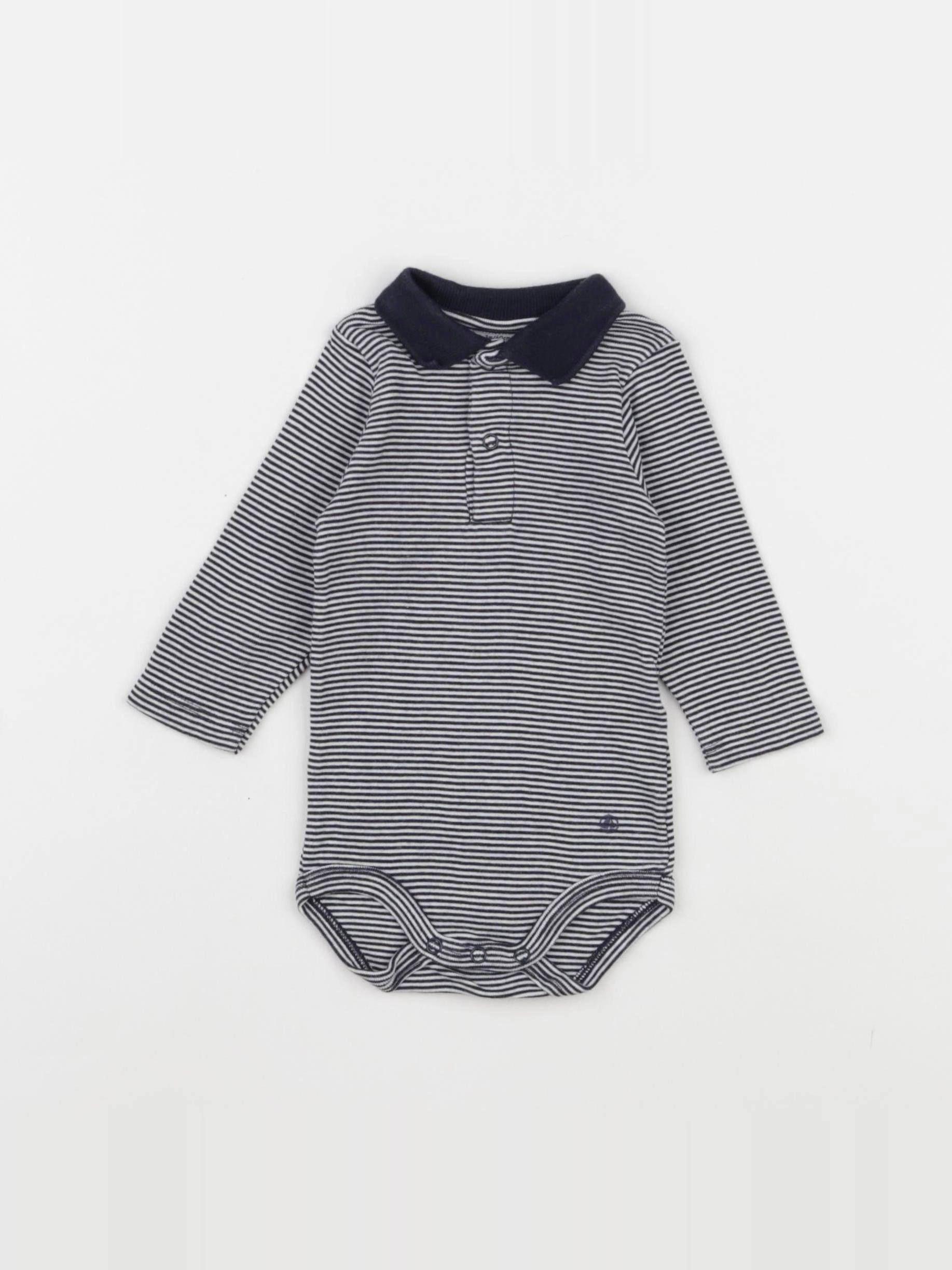 Petit Bateau - body à col blanc, bleu - 3 mois