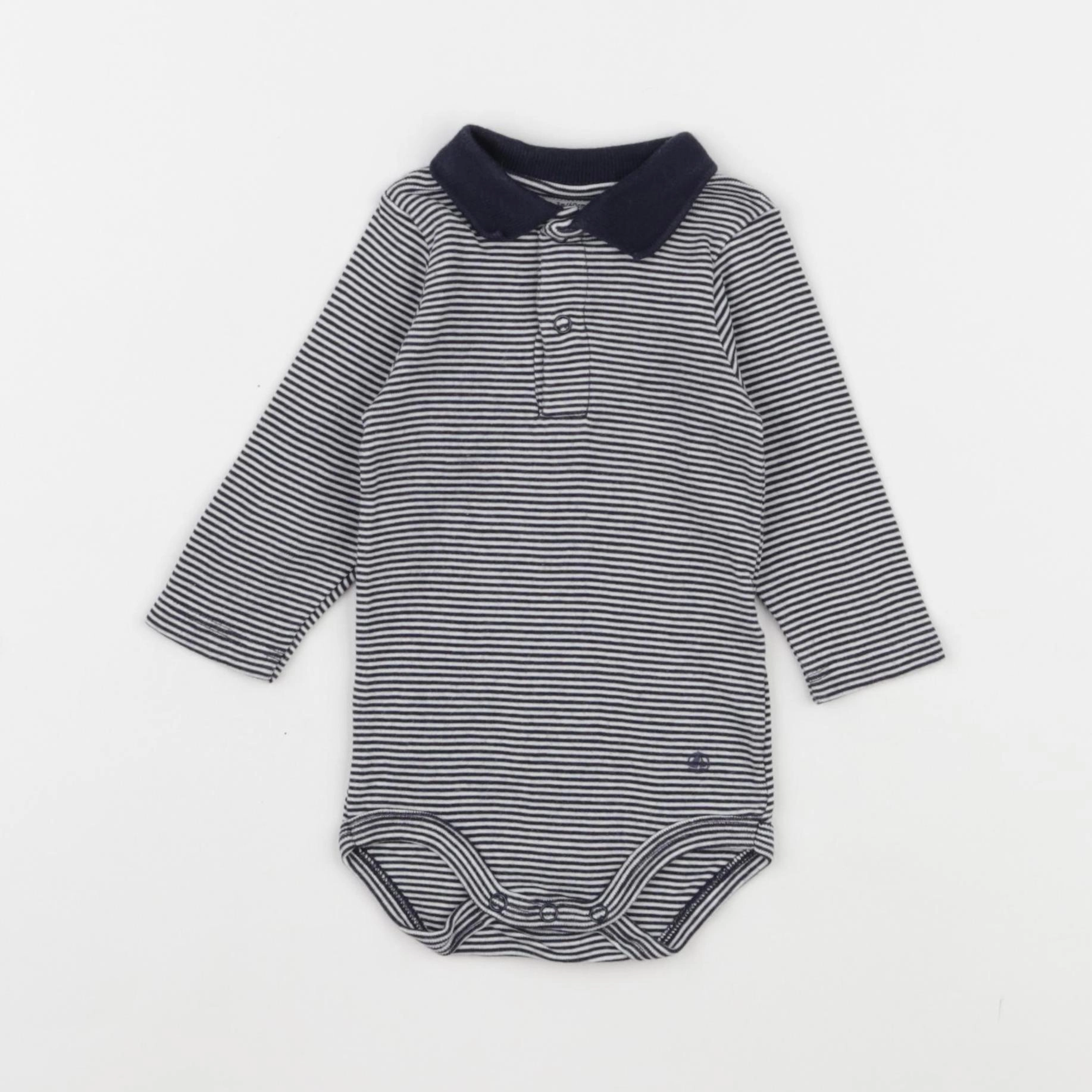 Petit Bateau - body à col blanc, bleu - 3 mois