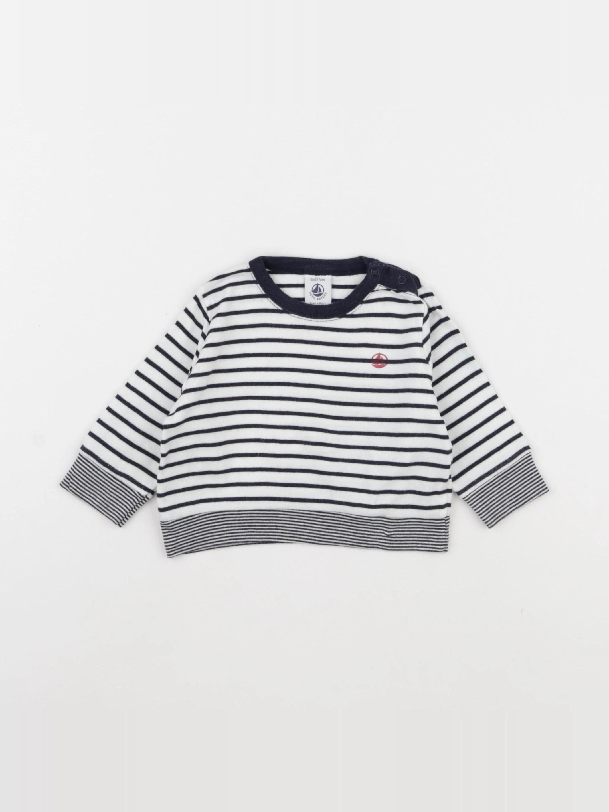 Petit Bateau - tee-shirt blanc, bleu - 6 mois