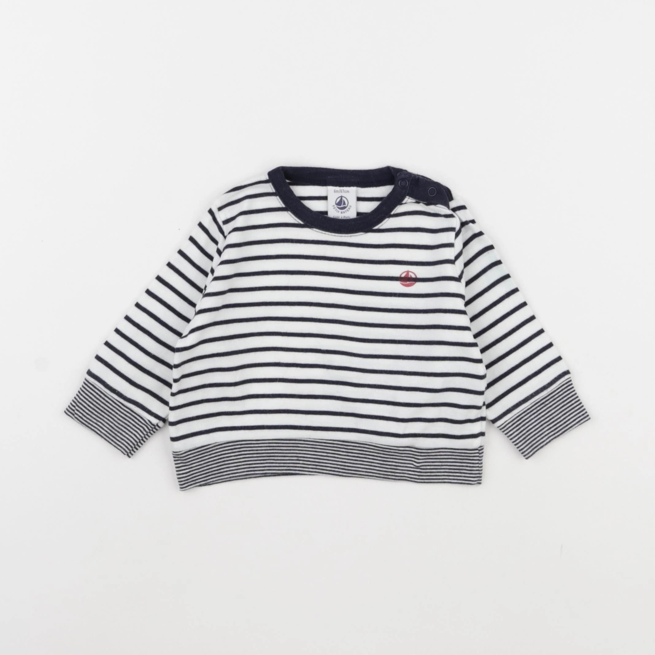 Petit Bateau - tee-shirt blanc, bleu - 6 mois
