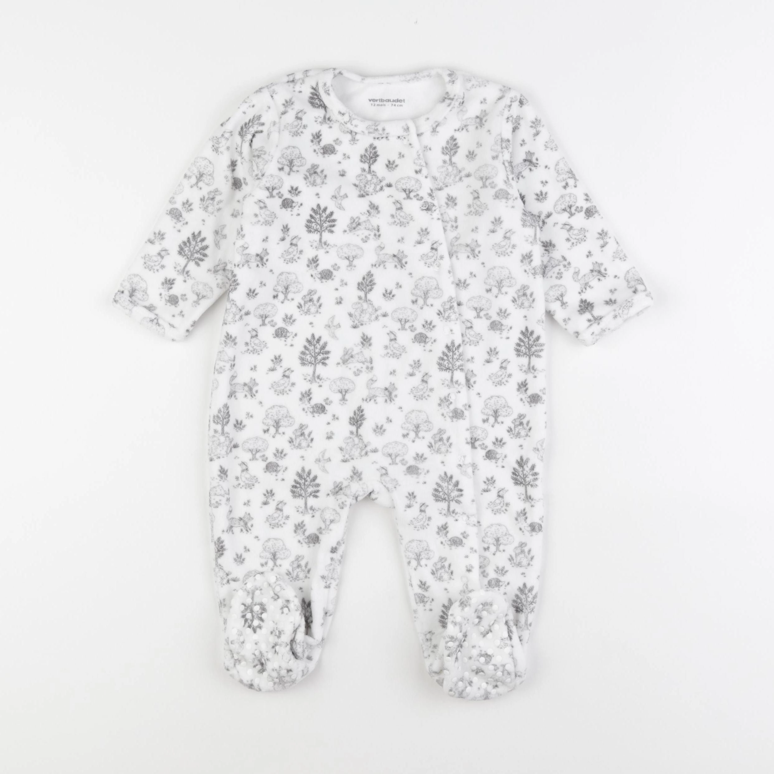 Vertbaudet - pyjama velours blanc, gris - 9 mois