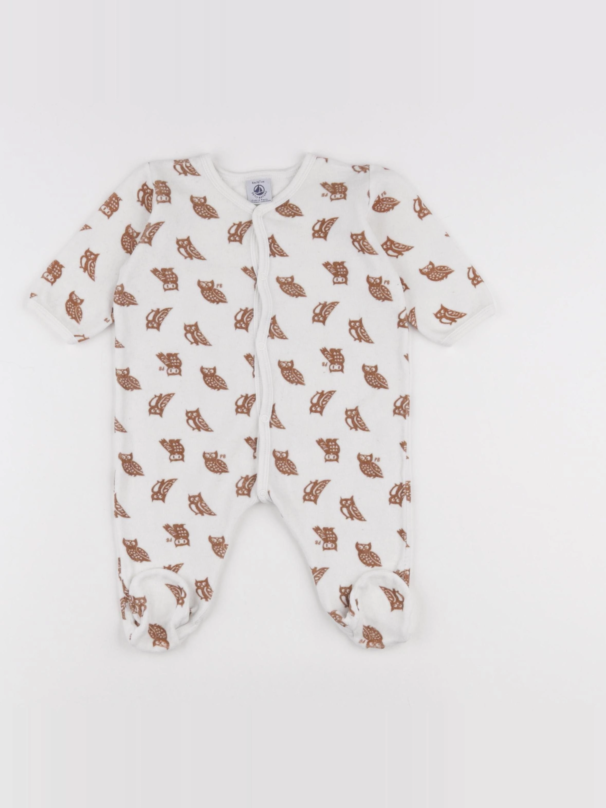Petit Bateau - pyjama velours blanc, marron - 6 mois