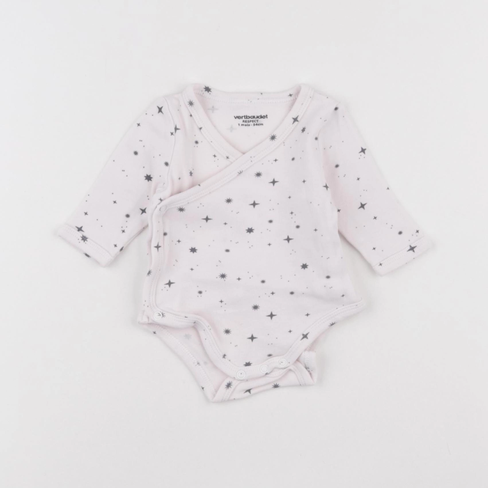Vertbaudet - body blanc, noir - 1 mois