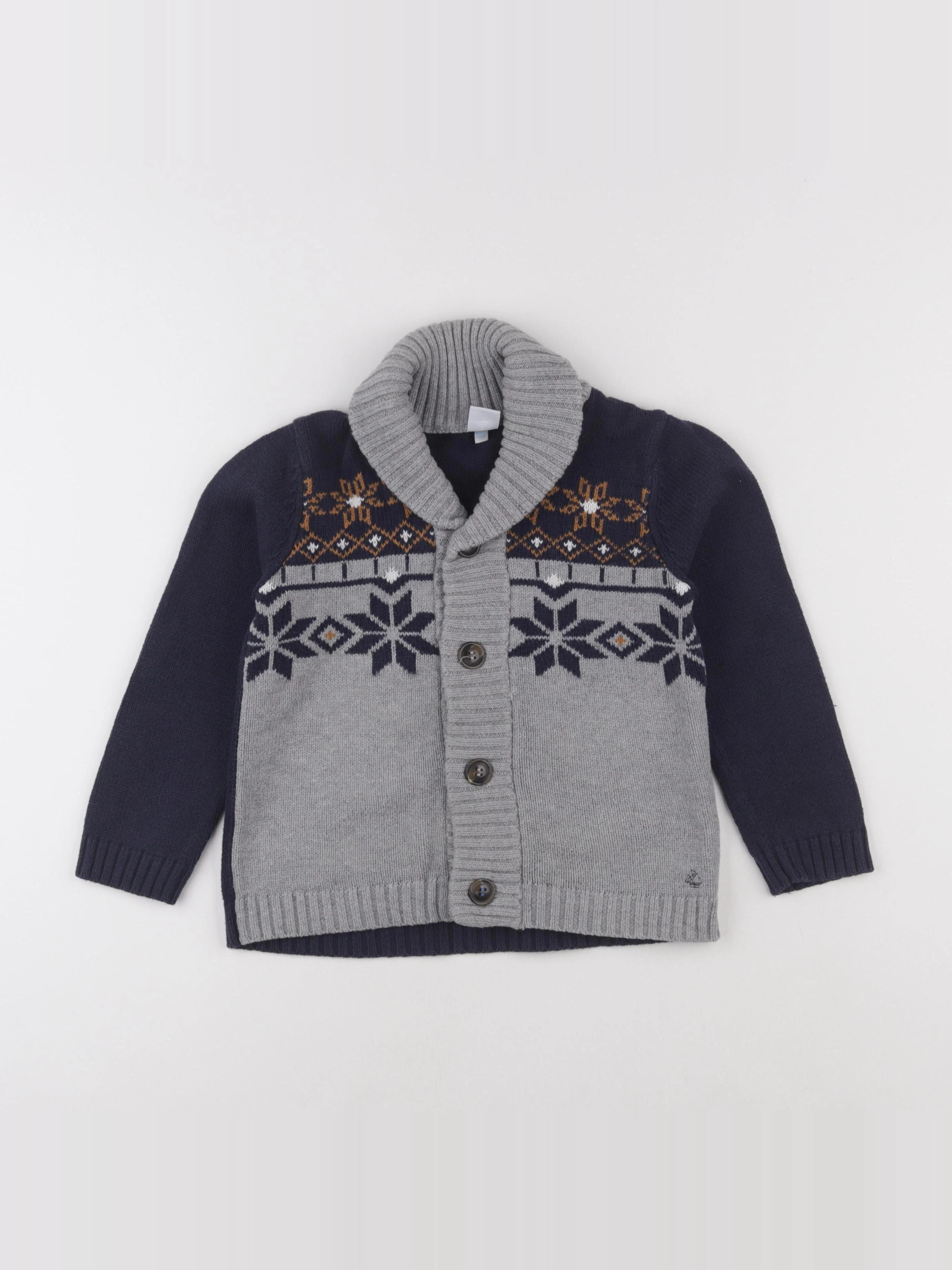 Petit Bateau - gilet gris, bleu - 6 ans