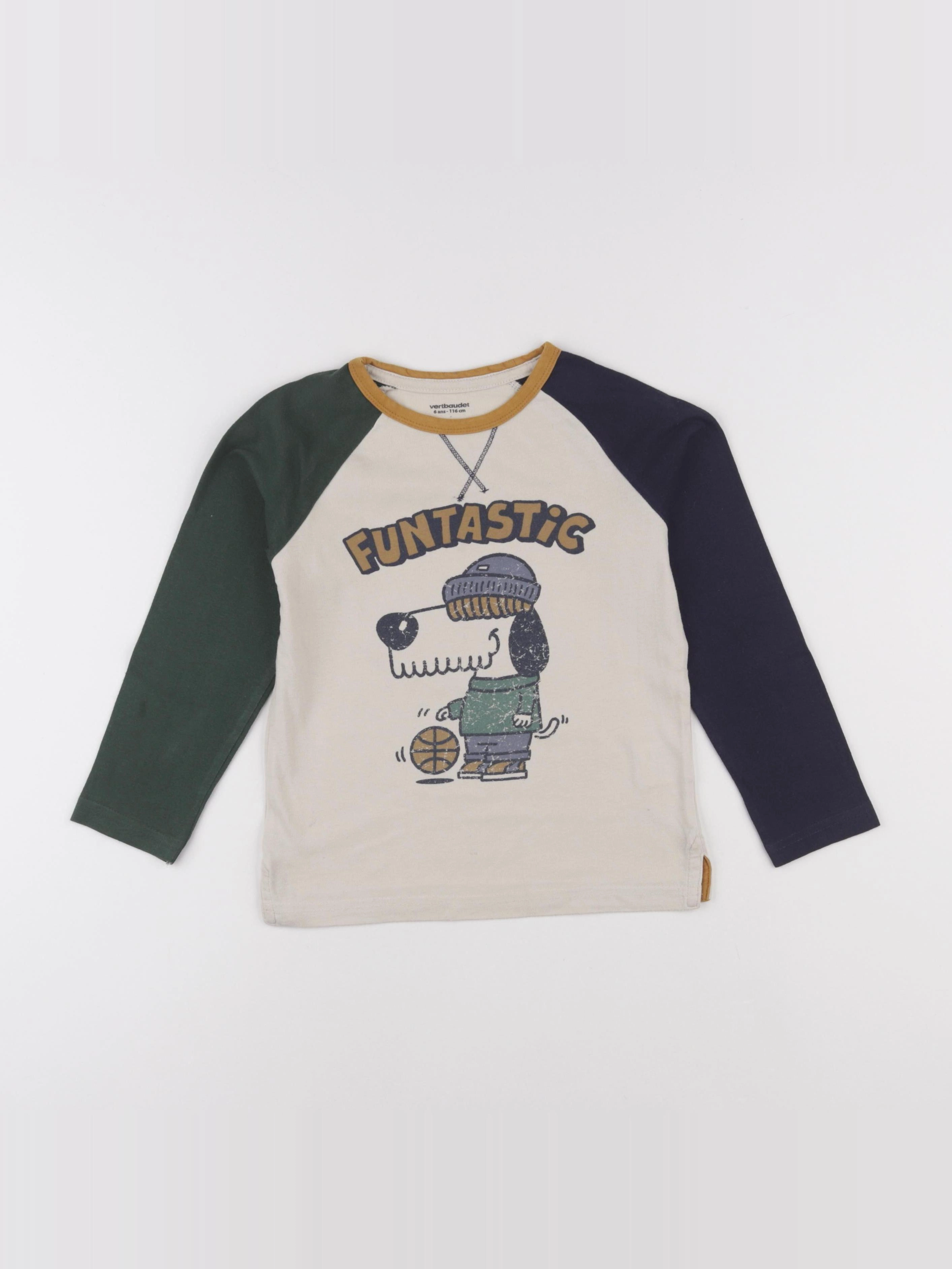 Vertbaudet - tee-shirt beige, bleu - 6 ans
