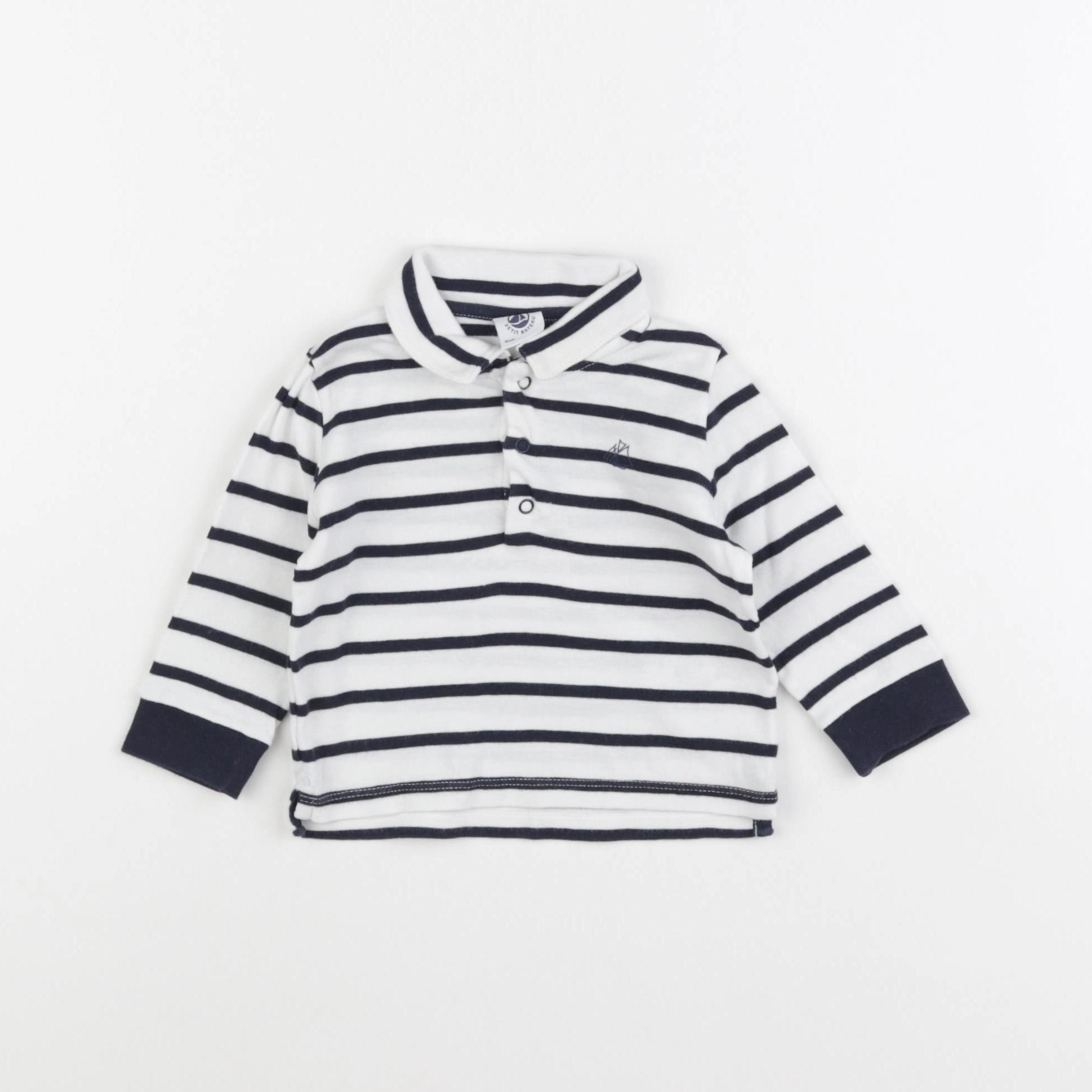Petit Bateau - tee-shirt blanc, bleu - 6 mois