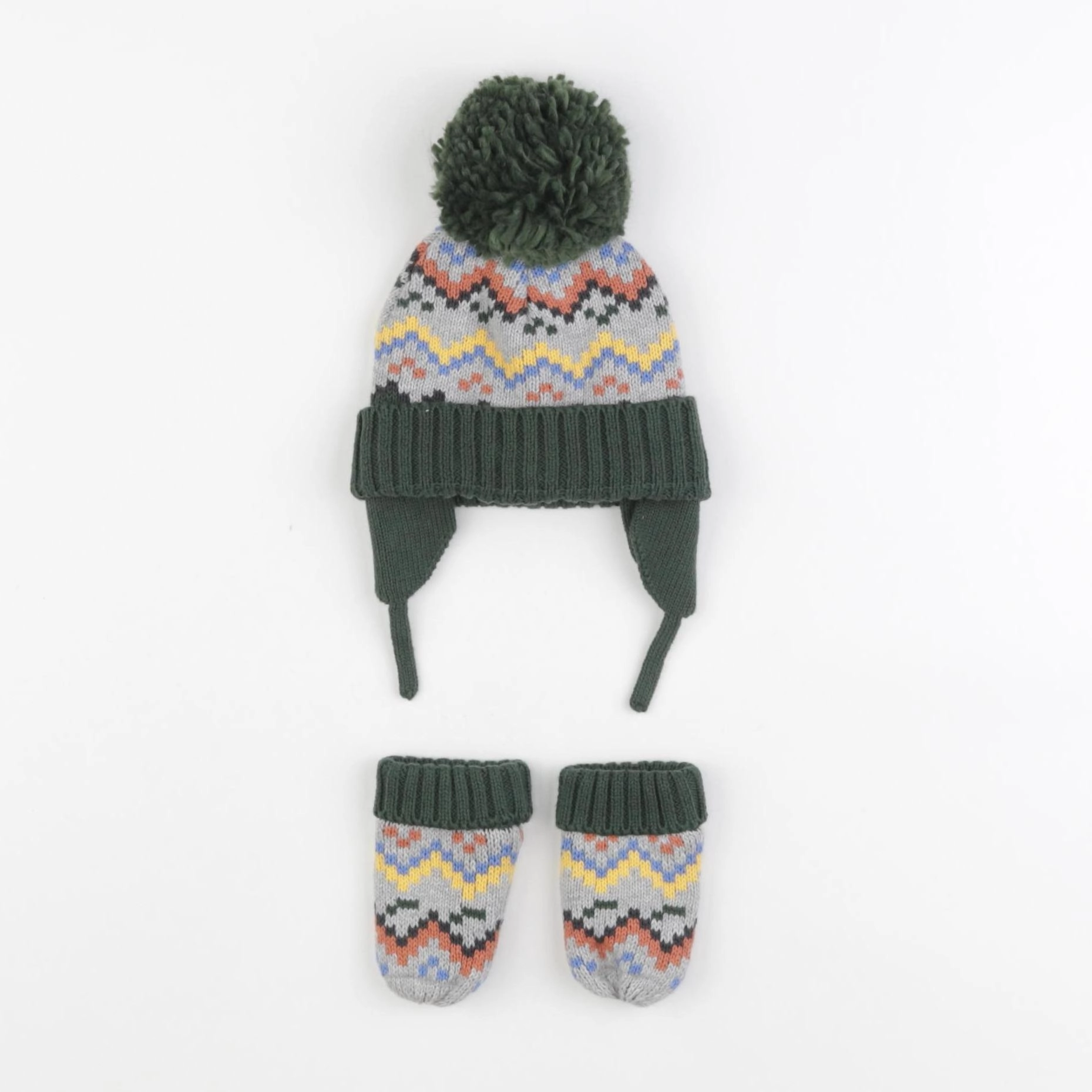 John Lewis - ensemble bonnet/moufles vert - 0/3 mois