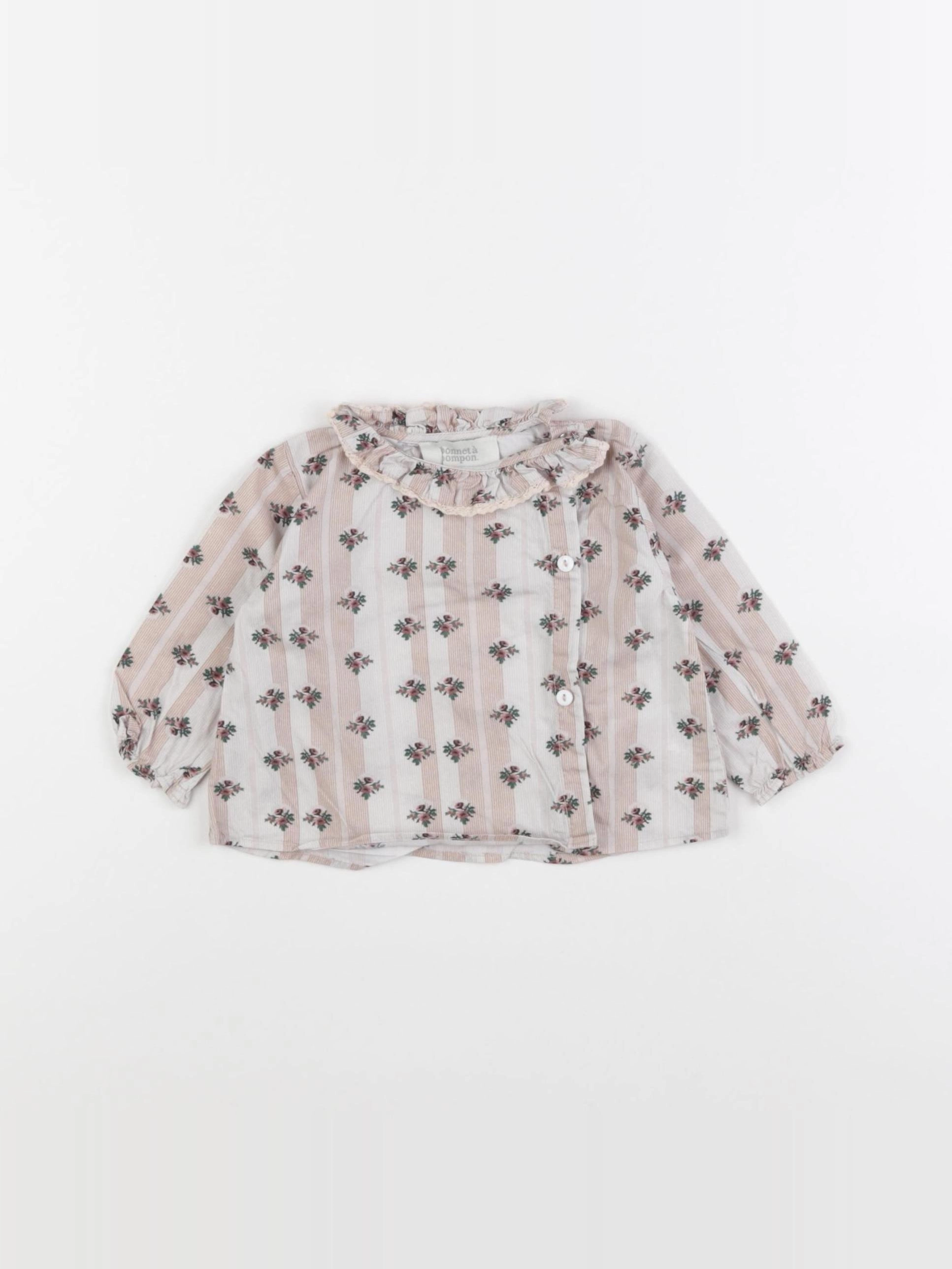 Bonnet à Pompon - blouse beige - 3 mois