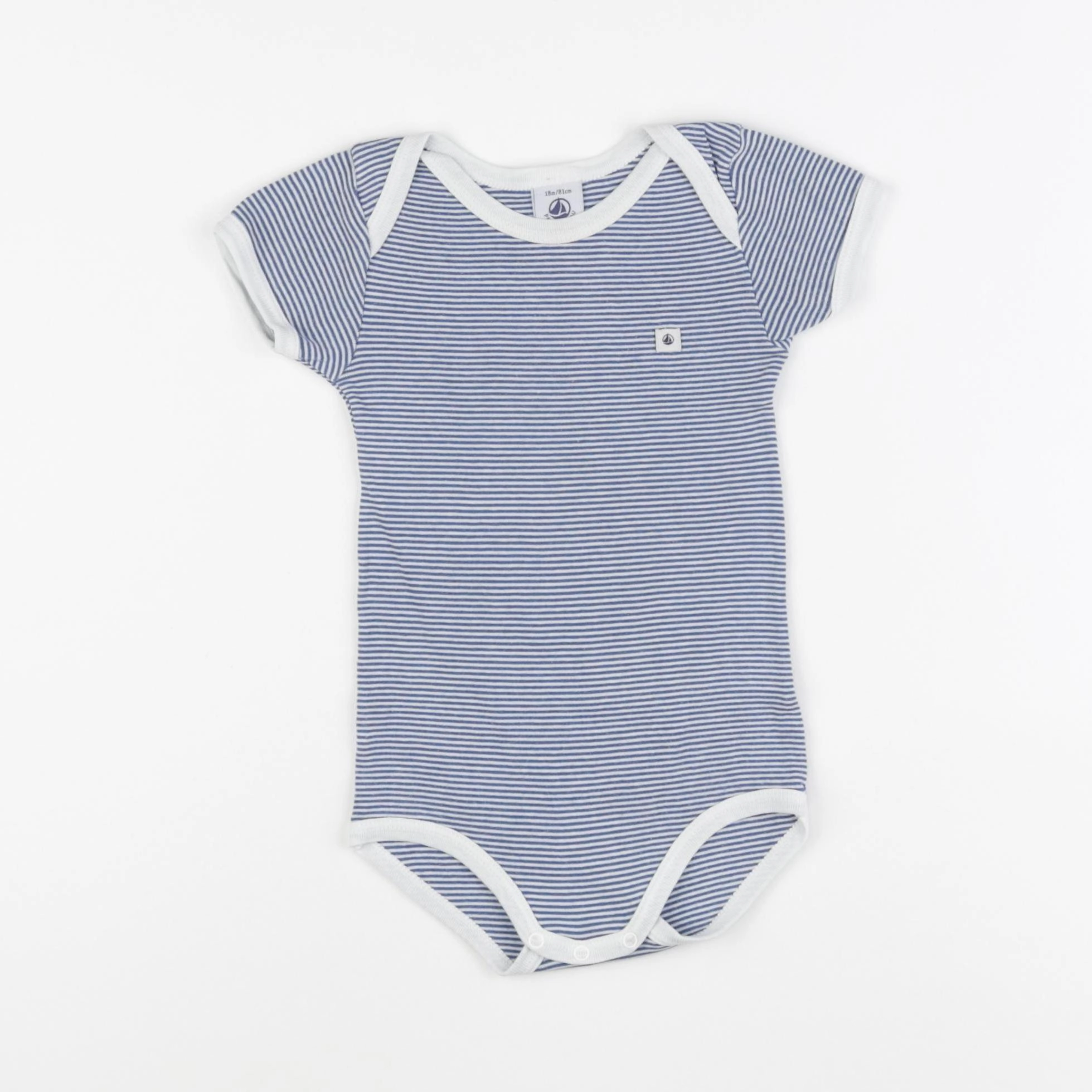 Petit Bateau - body blanc, bleu - 18 mois