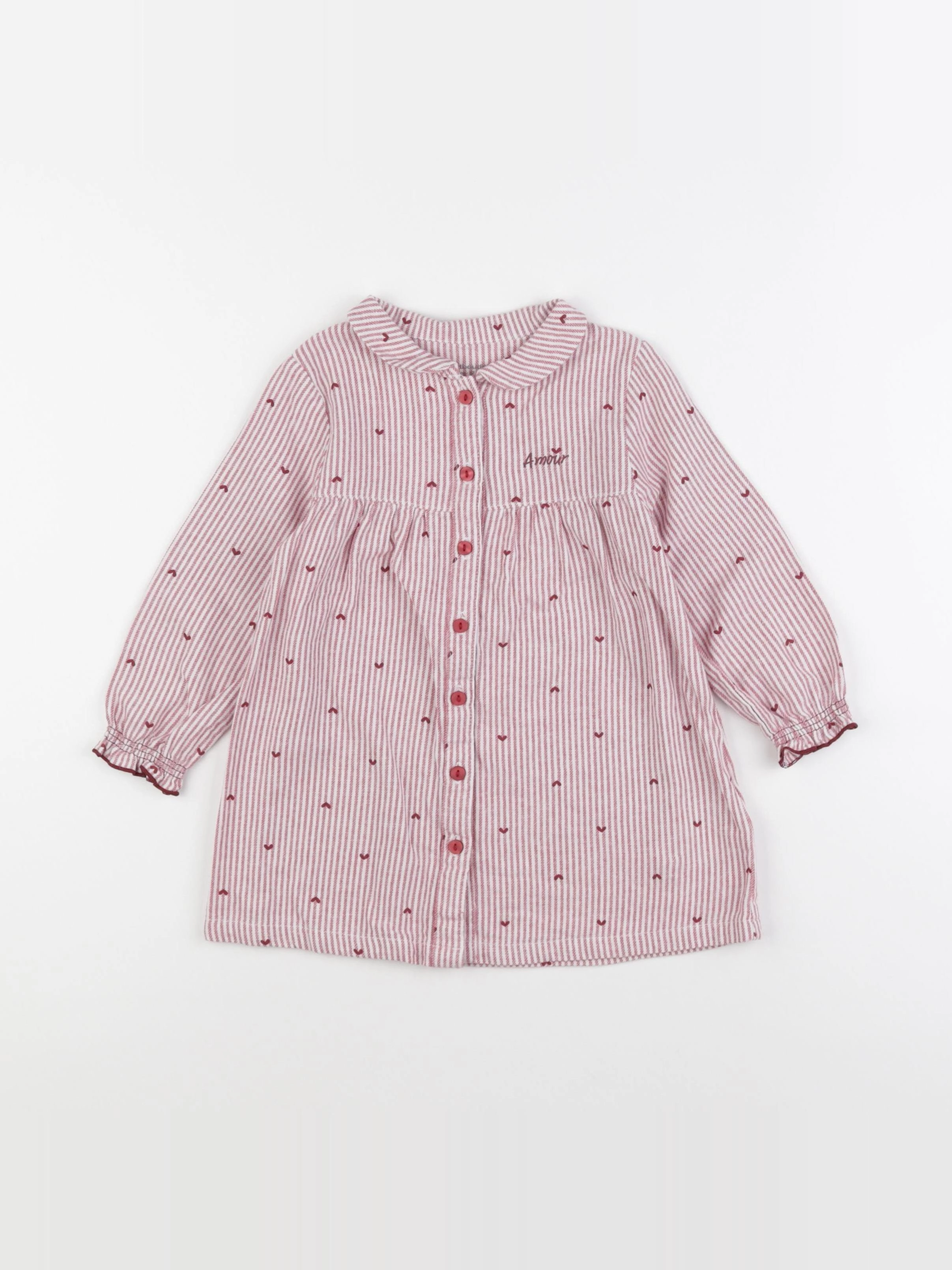 Vertbaudet - chemise de nuit coton blanc, rouge - 3 ans