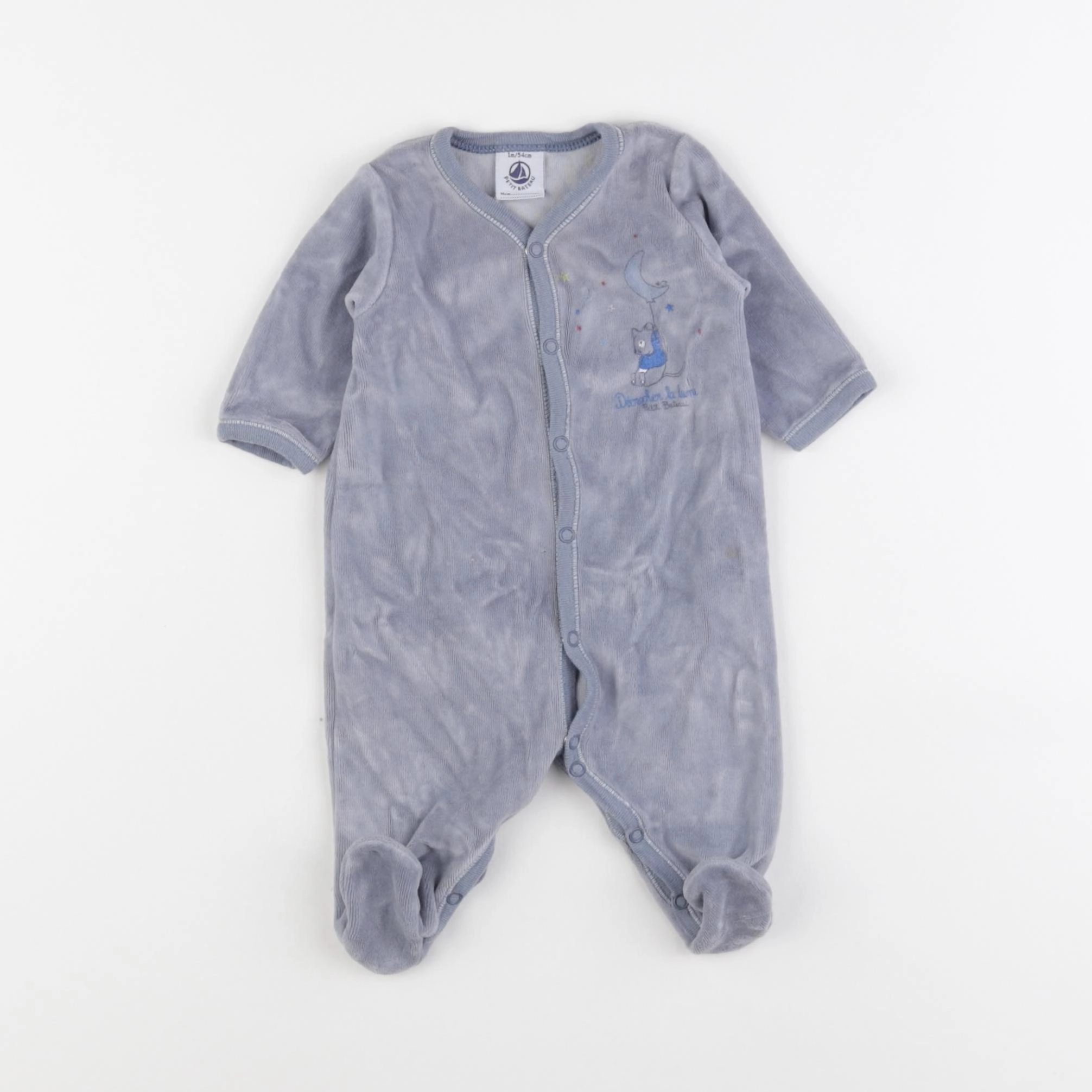 Petit Bateau - pyjama velours bleu - 1 mois