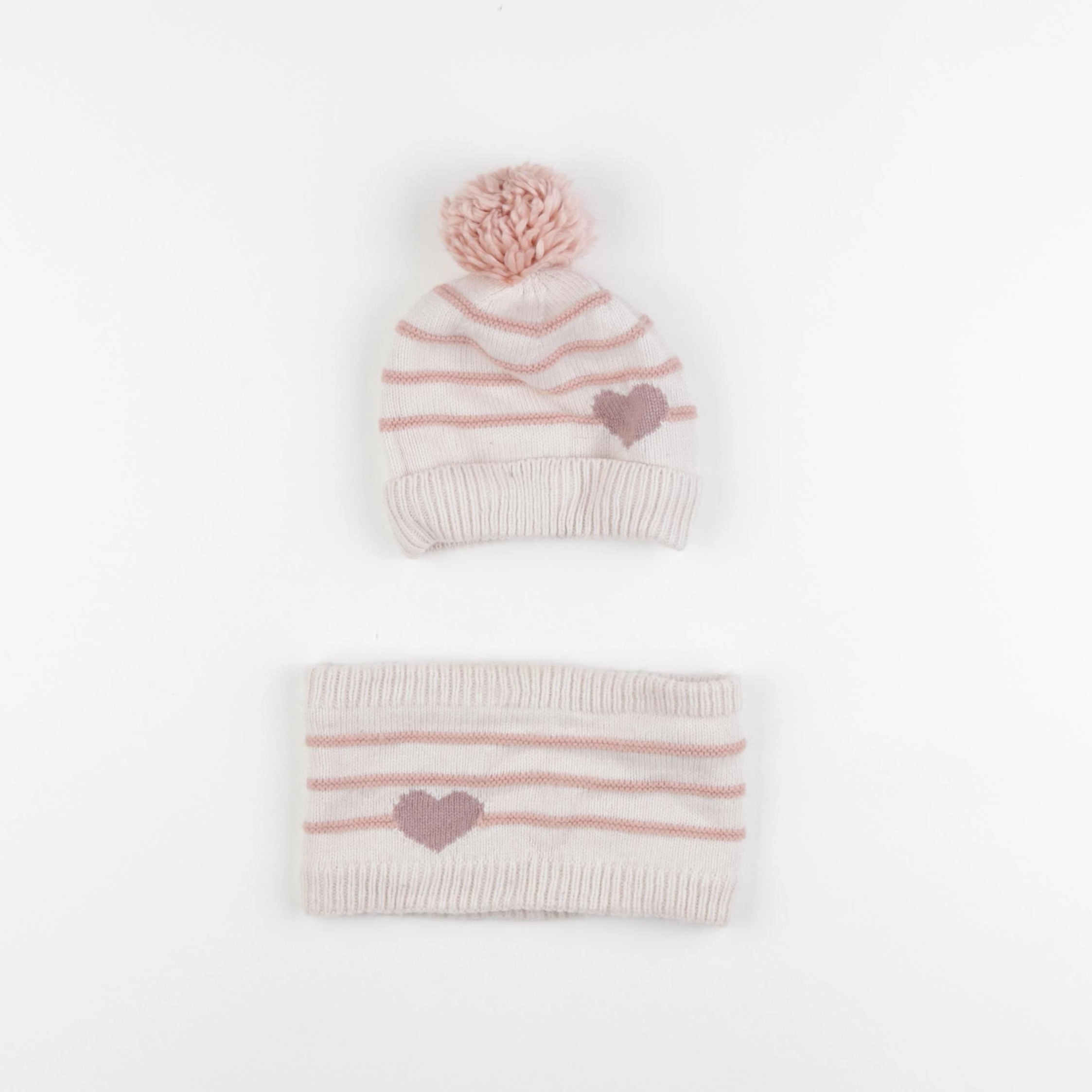 Vertbaudet - ensemble bonnet/tour de cou rose, blanc - 2/3 ans