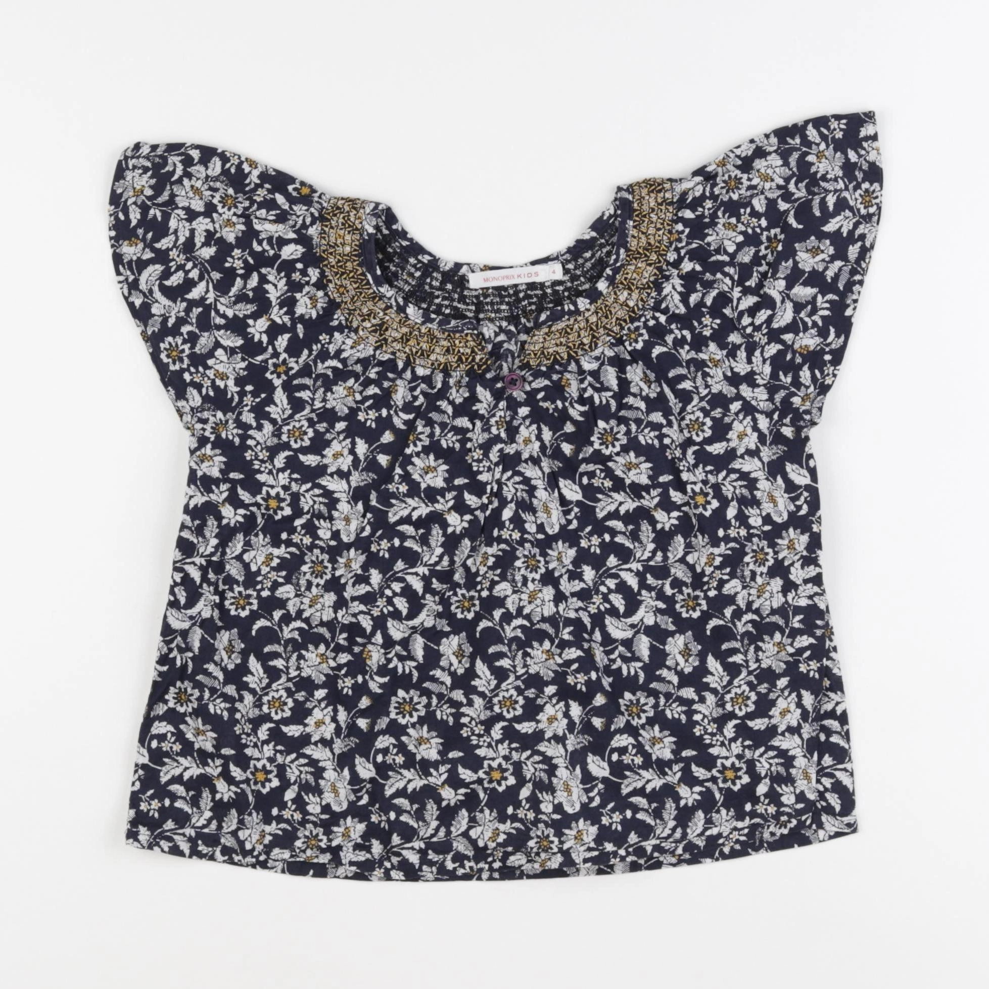 Monoprix - blouse blanc, bleu - 4 ans