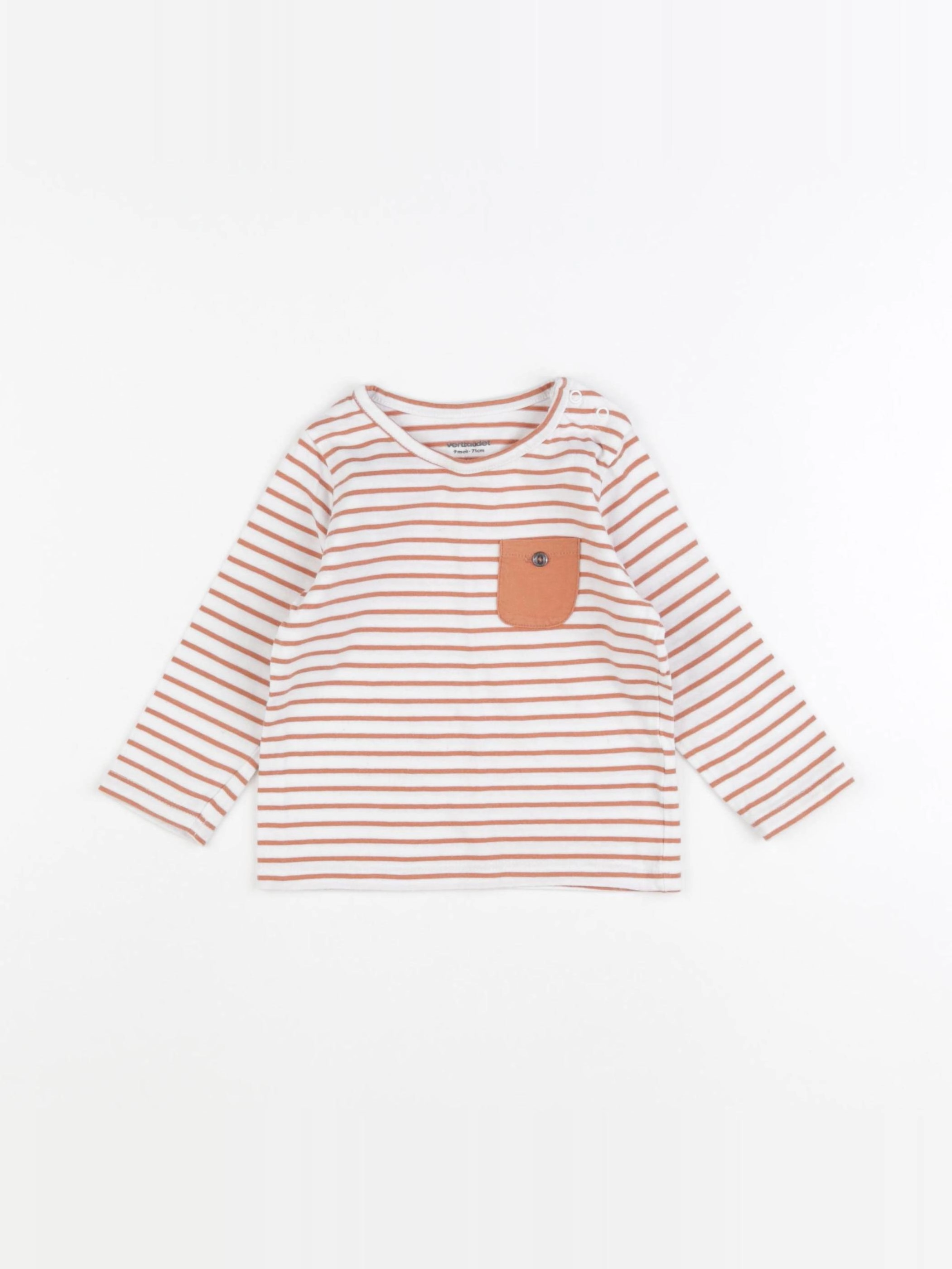 Vertbaudet - tee-shirt blanc, orange - 9 mois