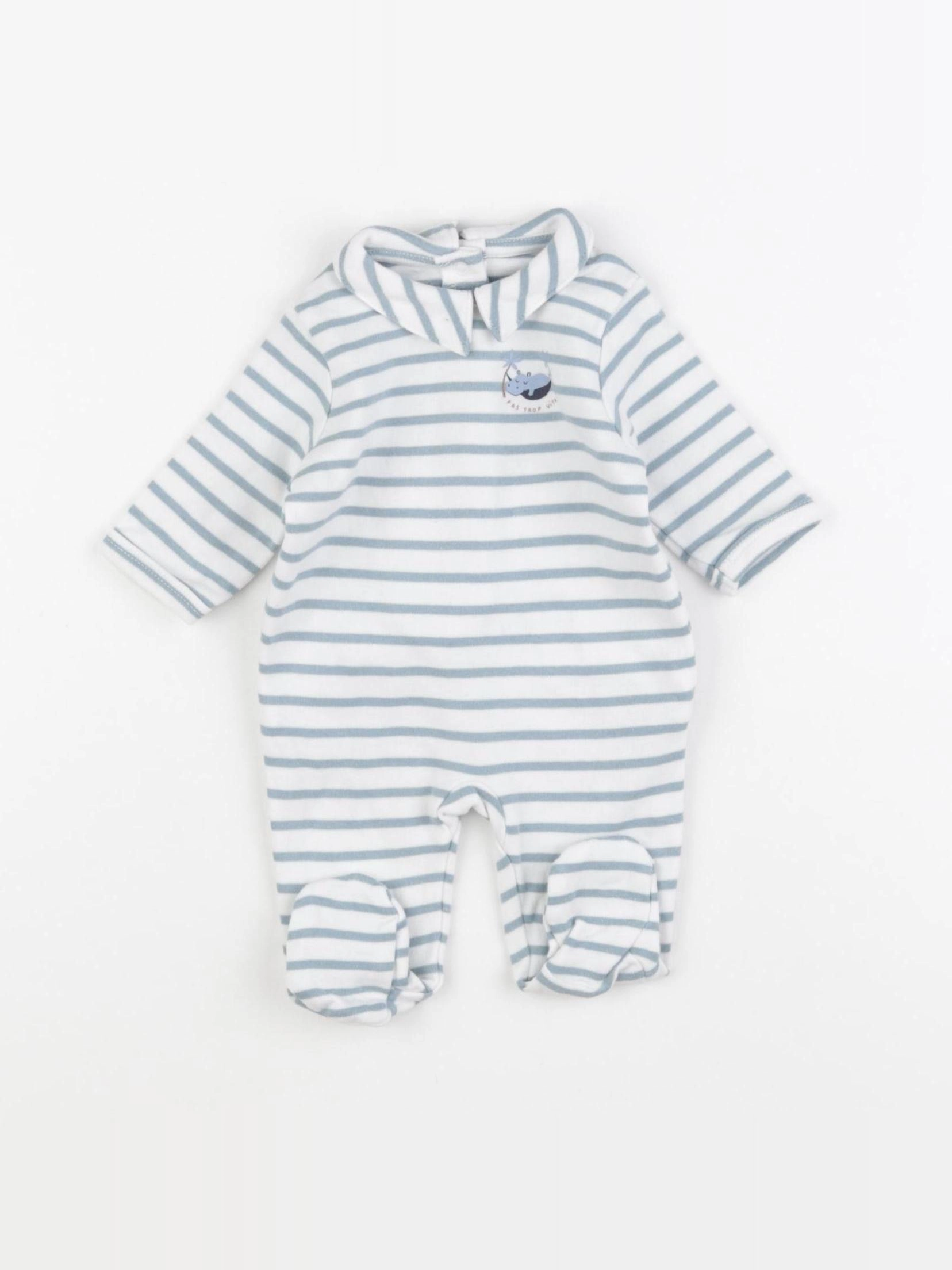 Vertbaudet - pyjama coton blanc, bleu - 1 mois