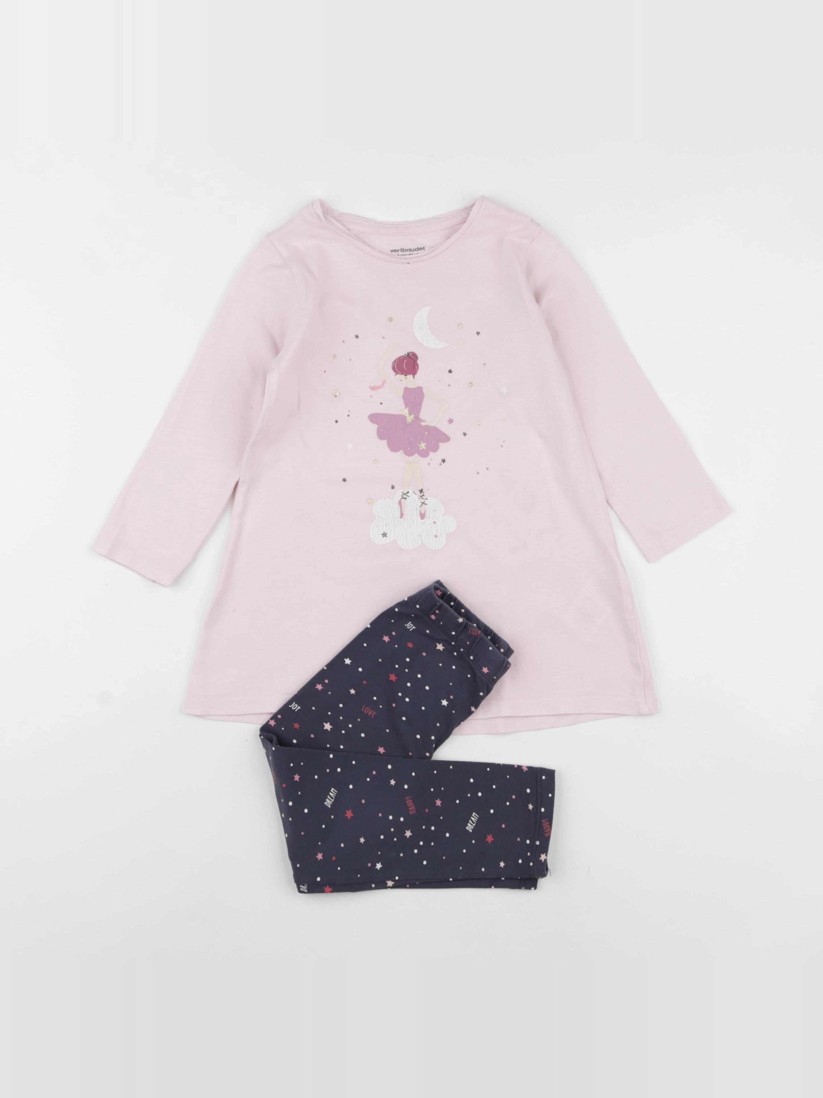 Vertbaudet - pyjama coton gris, rose - 3 ans