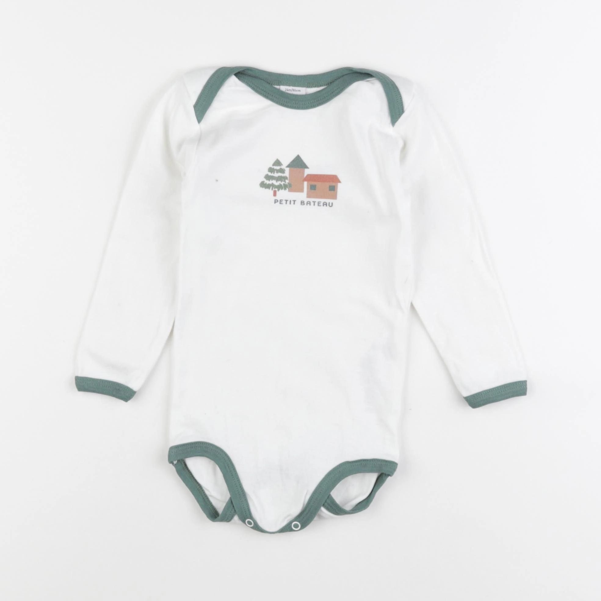 Petit Bateau - body blanc, vert - 24 mois