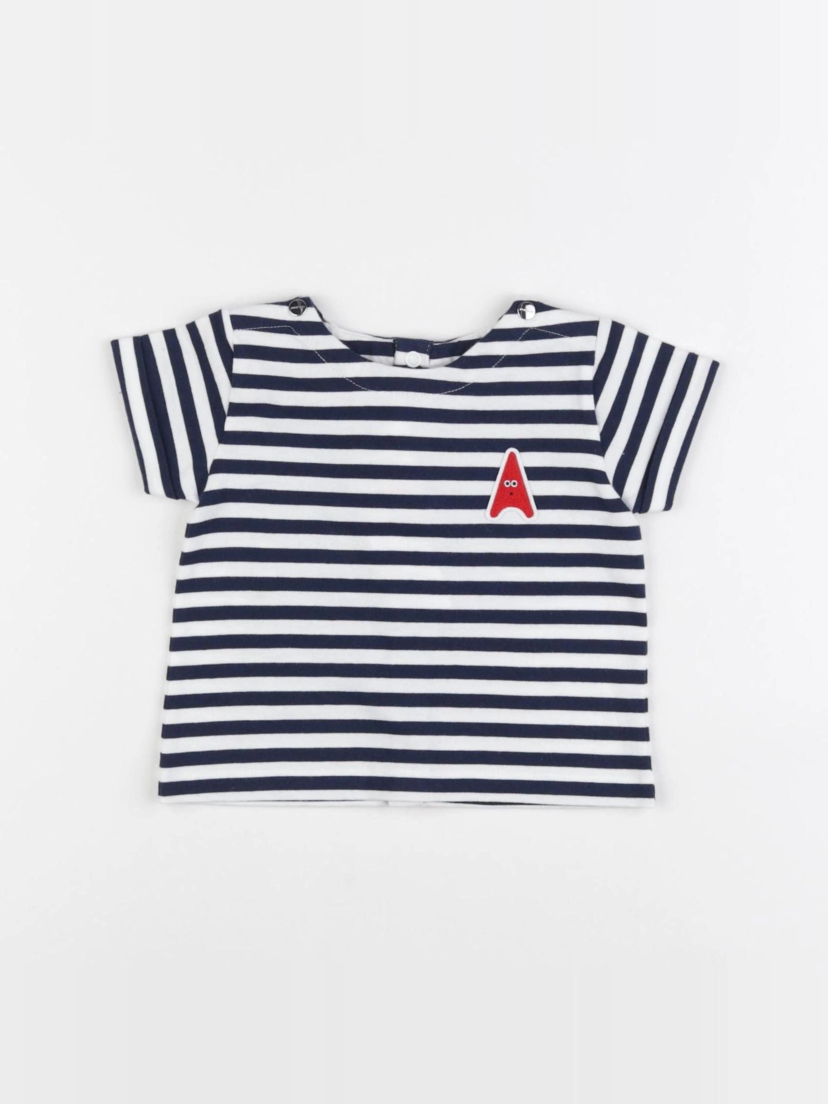 Jacadi - tee-shirt blanc, bleu (état neuf) - 6 mois