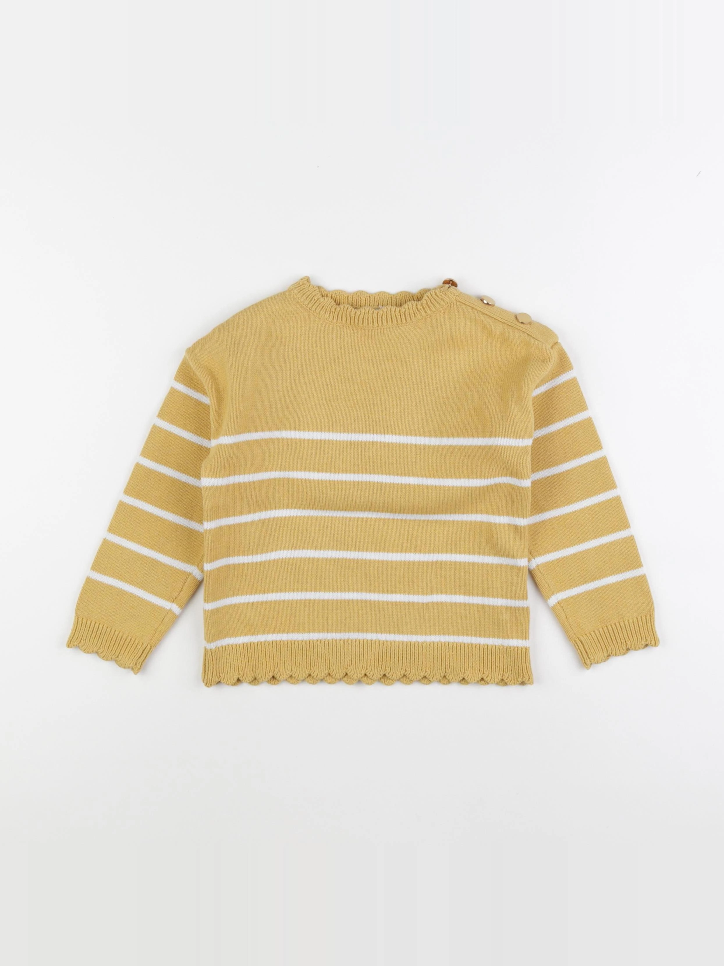 Vertbaudet - pull jaune, blanc - 5 ans