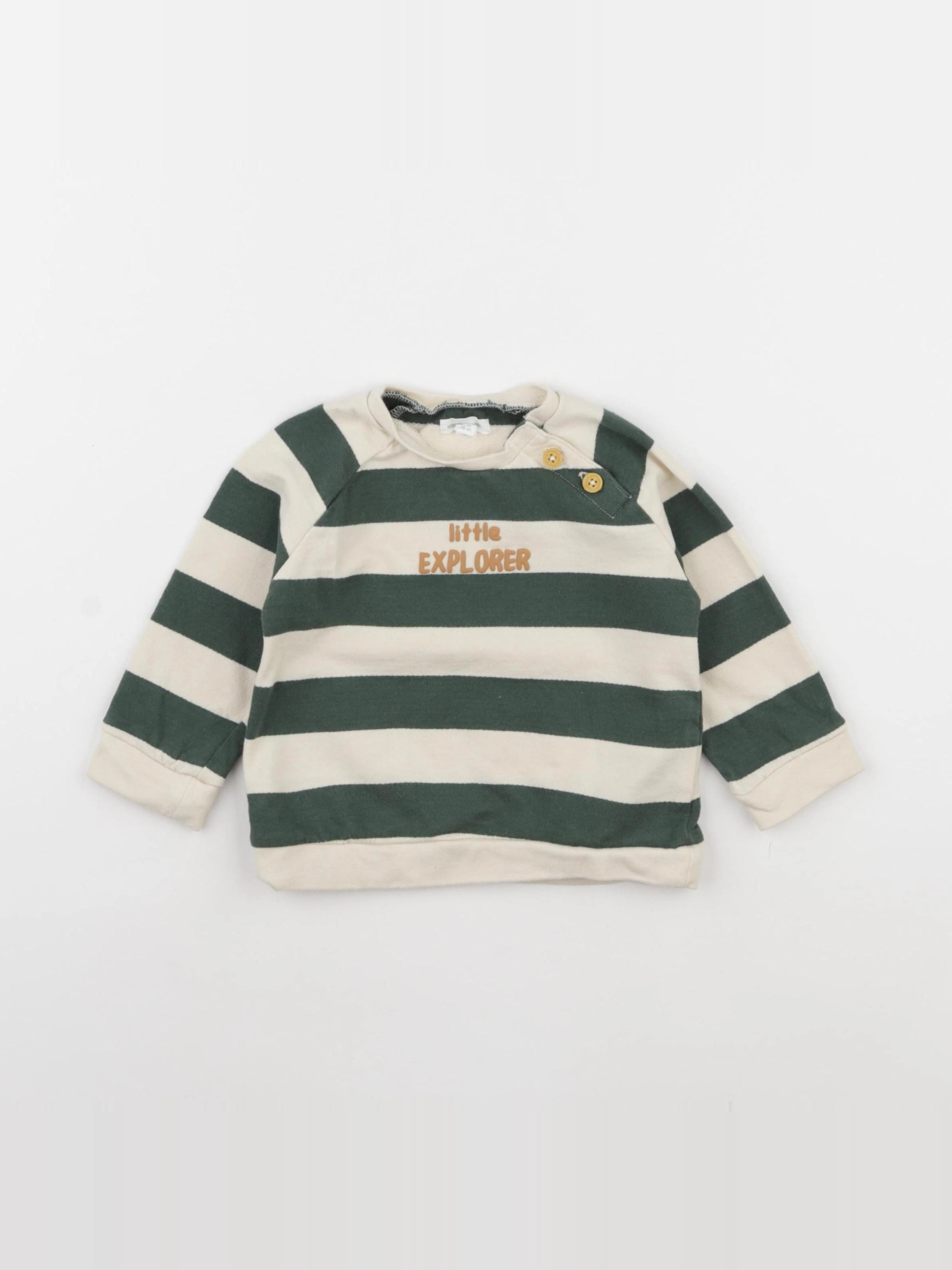 Vertbaudet - sweat beige, vert - 18 mois