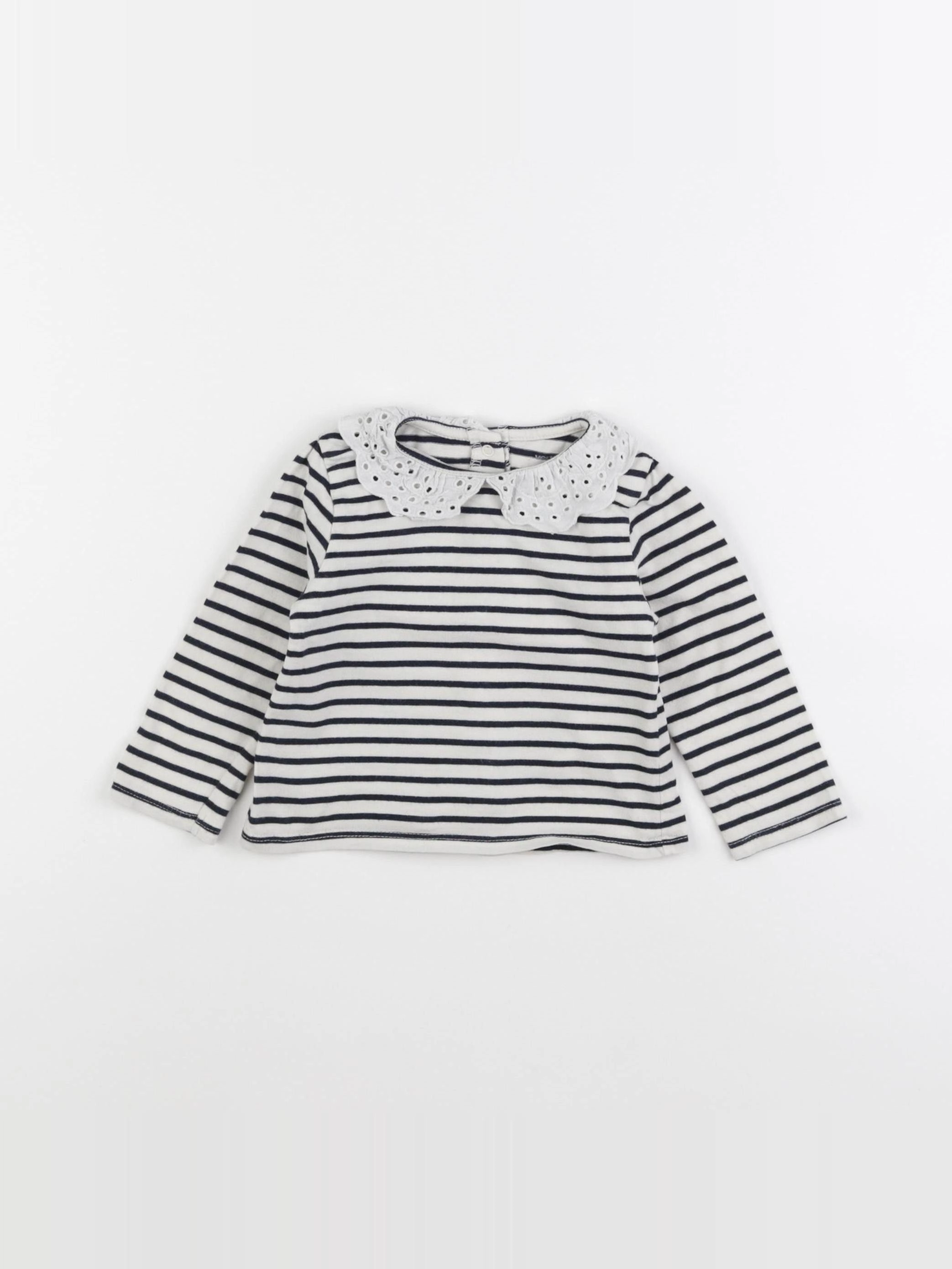 Vertbaudet - tee-shirt blanc, bleu - 9 mois