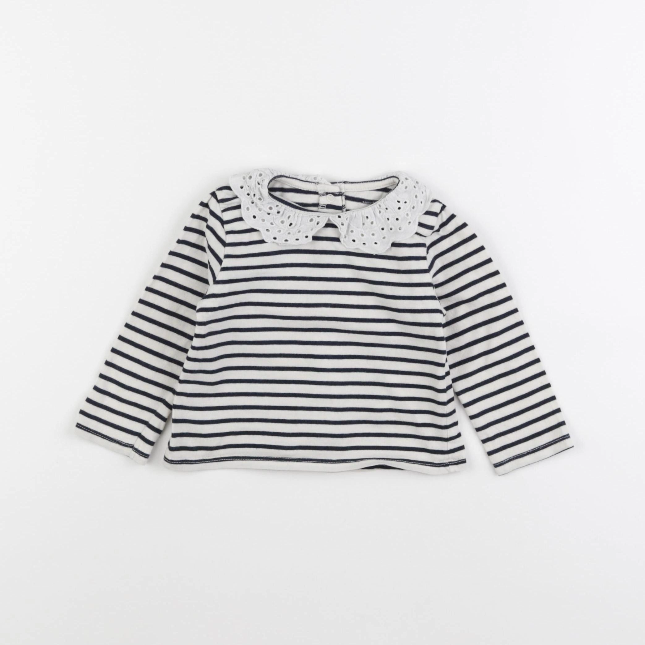 Vertbaudet - tee-shirt blanc, bleu - 9 mois