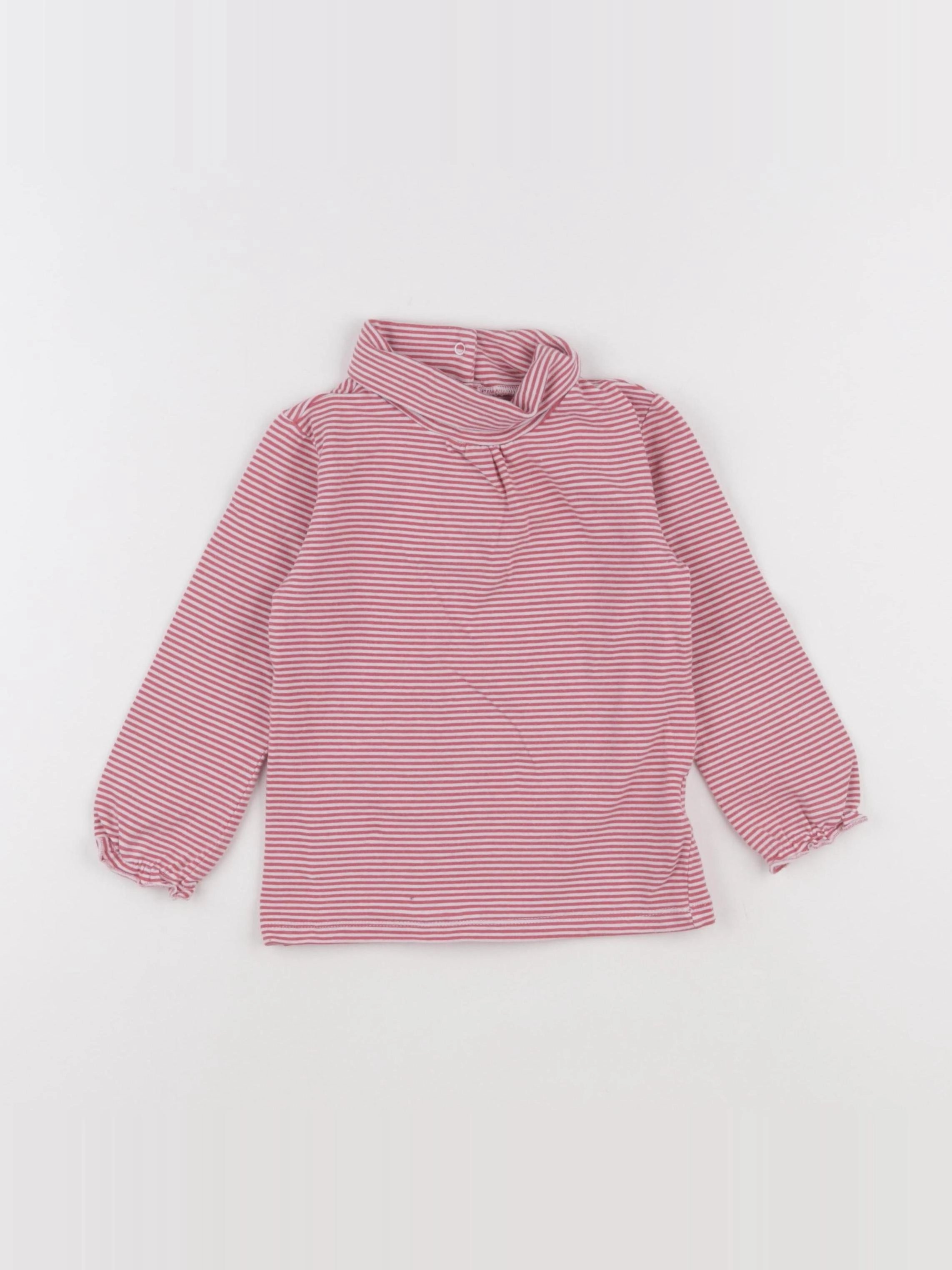 Vertbaudet - sous-pull blanc, rose - 36 mois