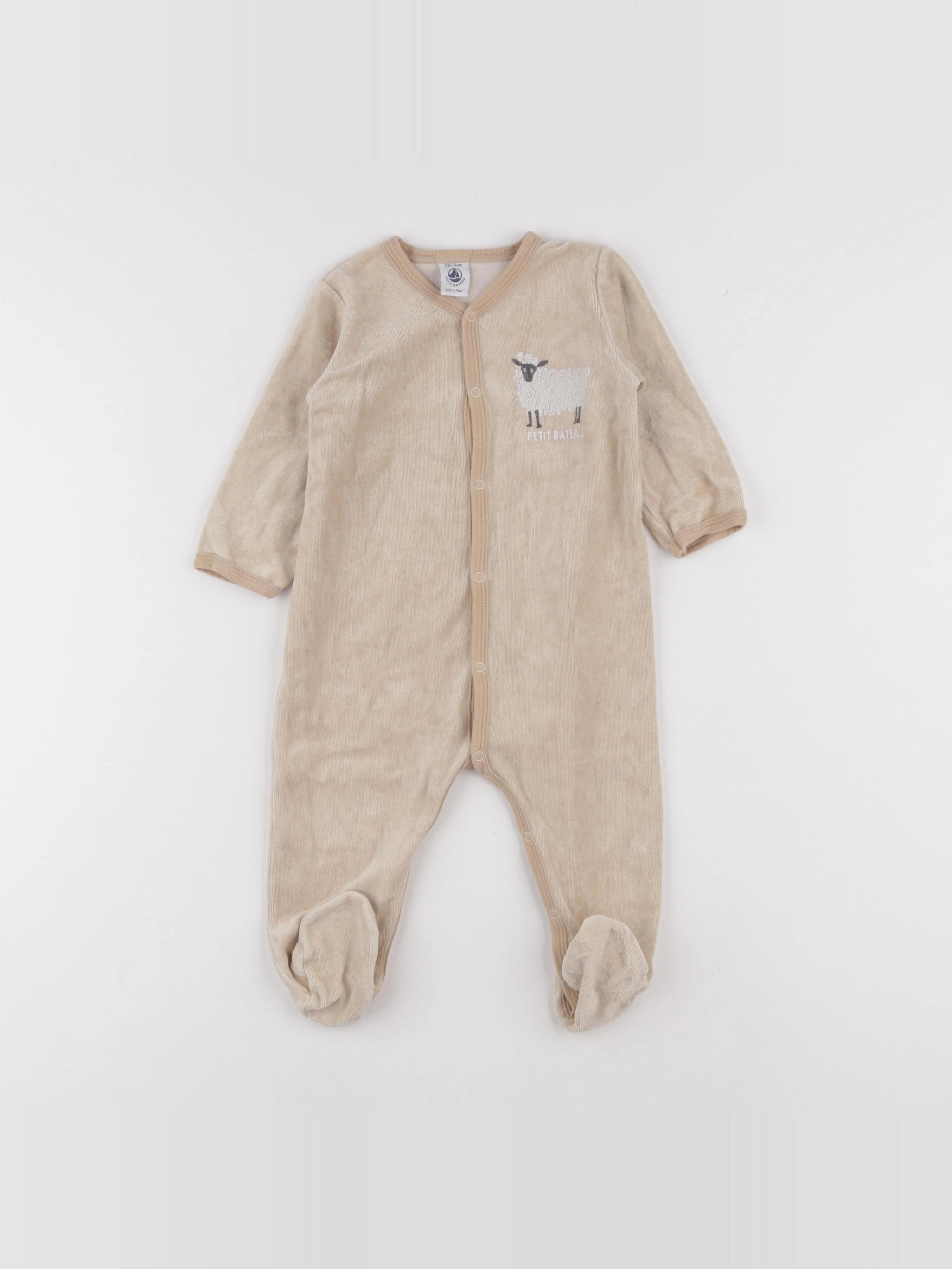 Petit Bateau - pyjama velours beige - 12 mois