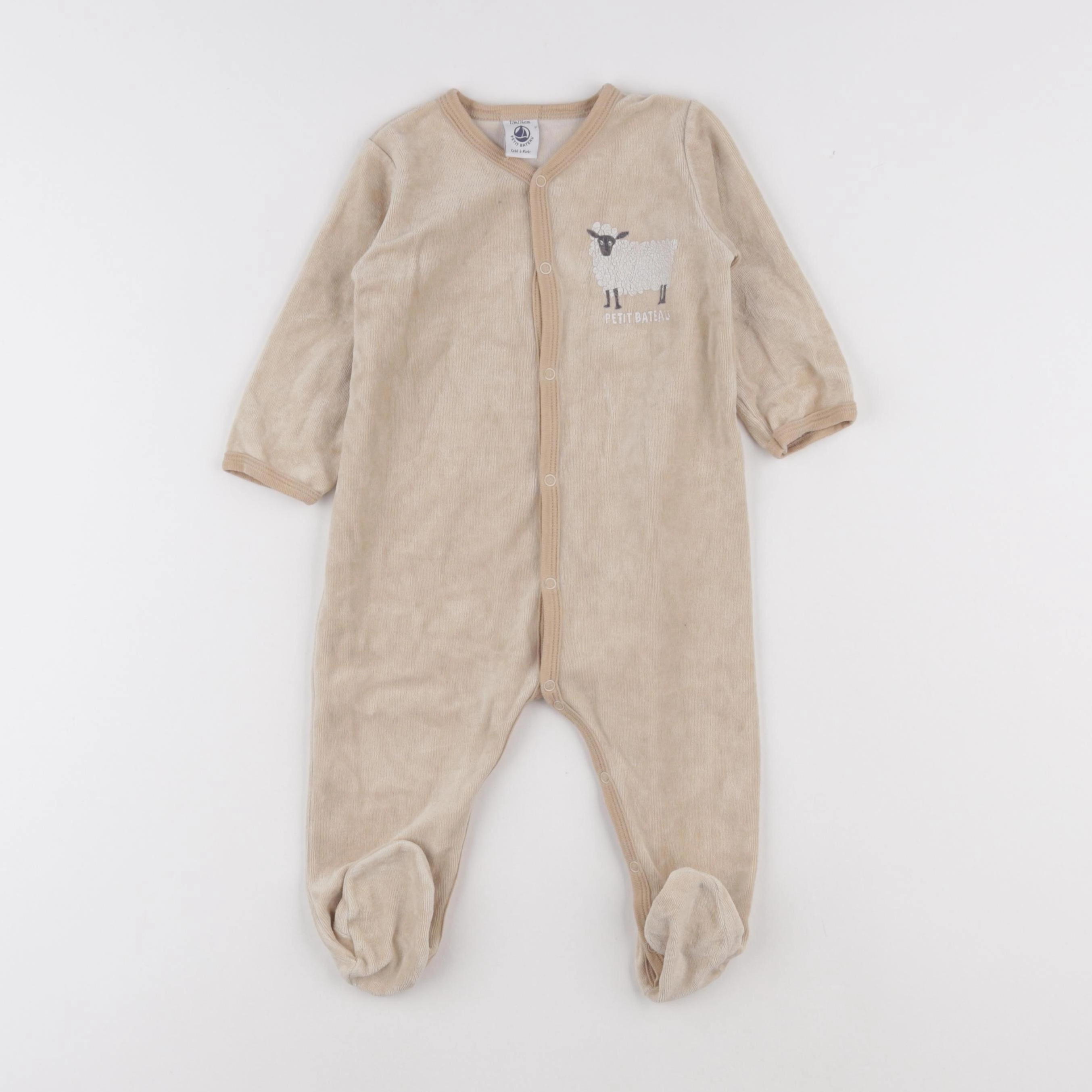 Petit Bateau - pyjama velours beige - 12 mois