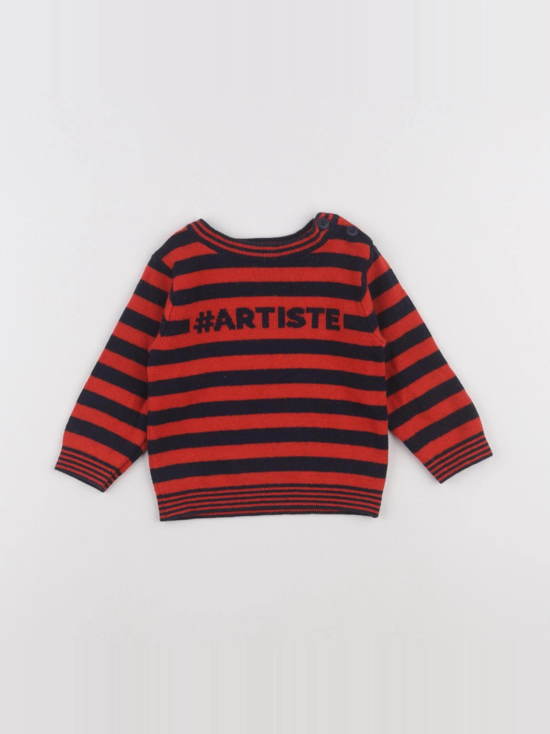 Jacadi - pull bleu, rouge - 12 mois