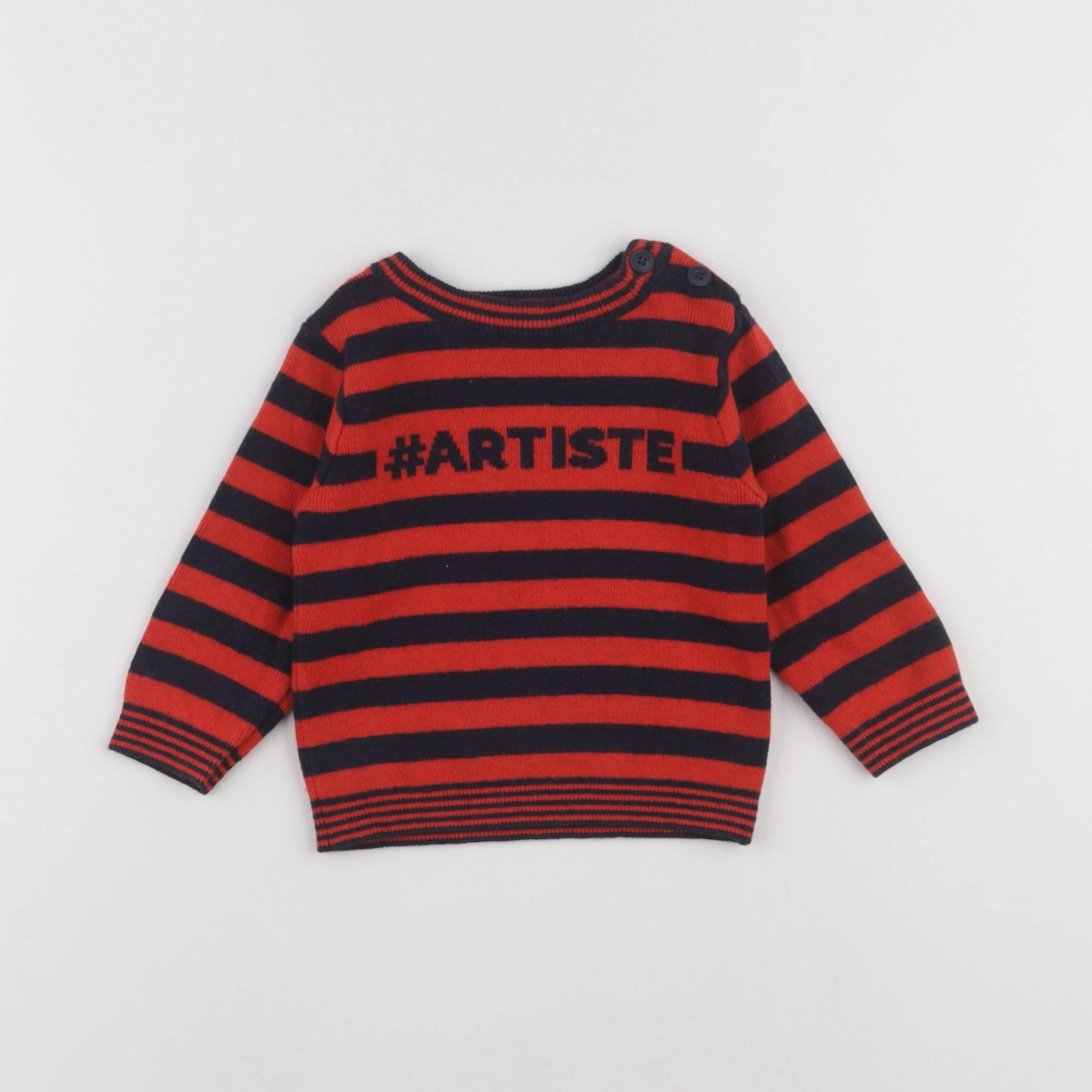 Jacadi - pull bleu, rouge - 12 mois