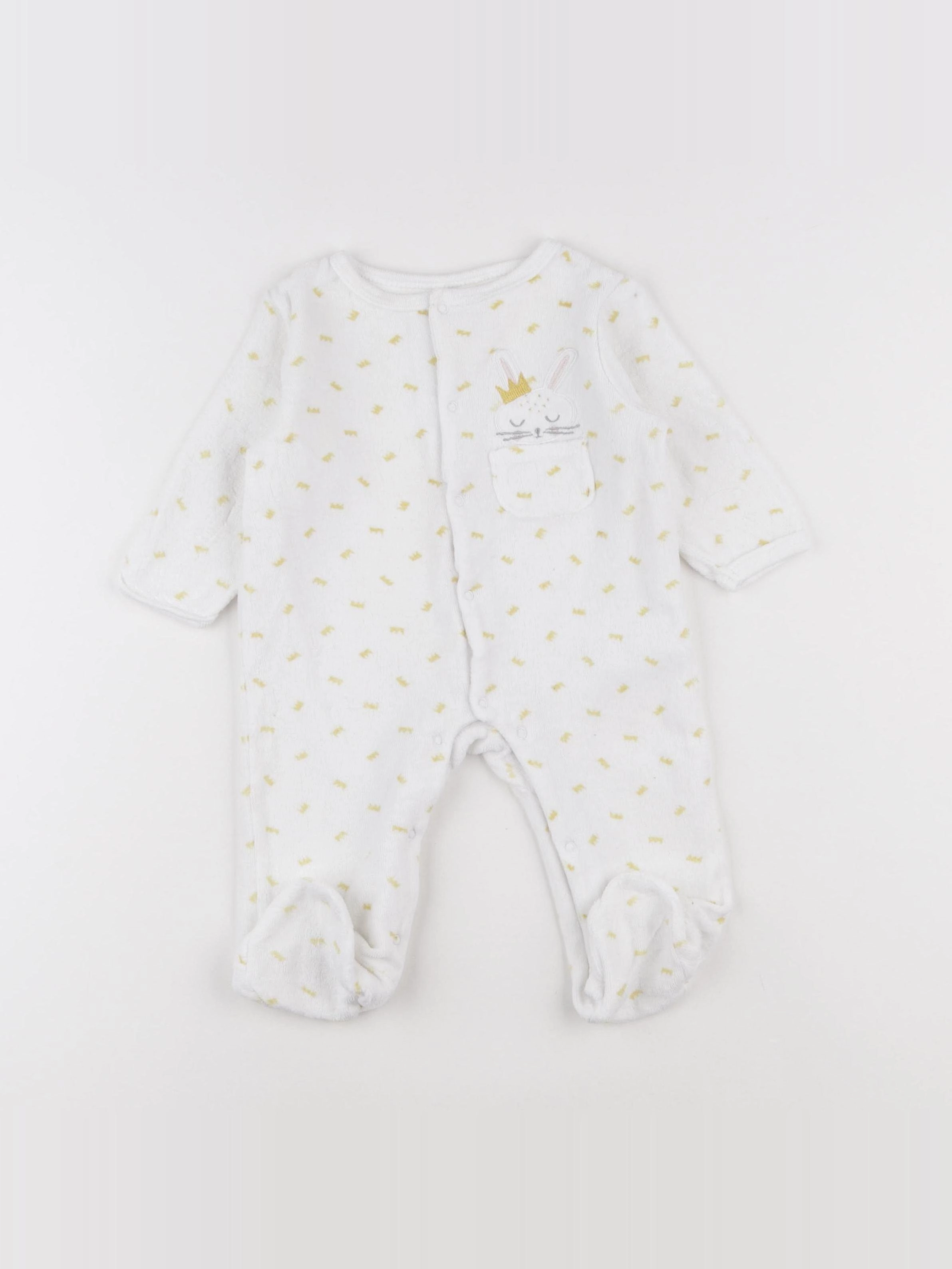 Vertbaudet - pyjama velours blanc, jaune - 9 mois