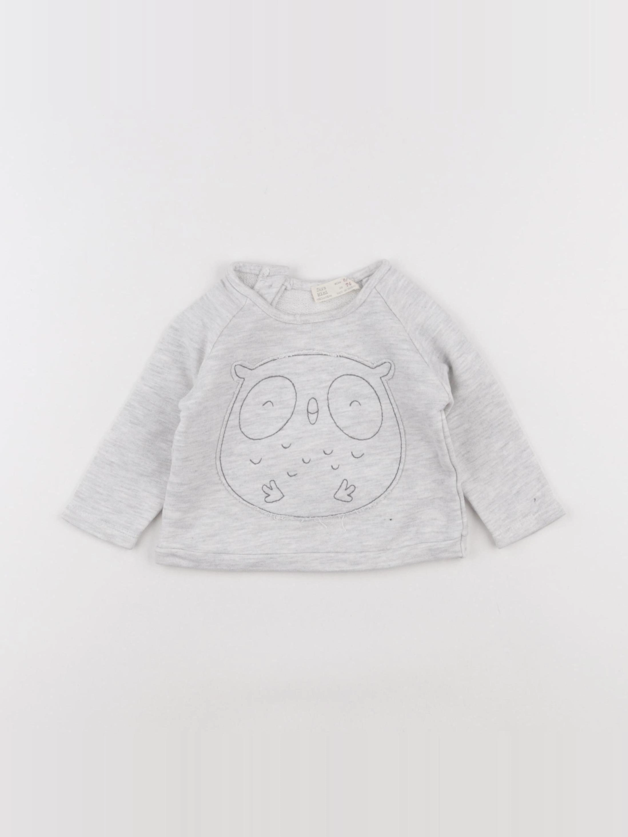 Zara - sweat gris - 6/9 mois