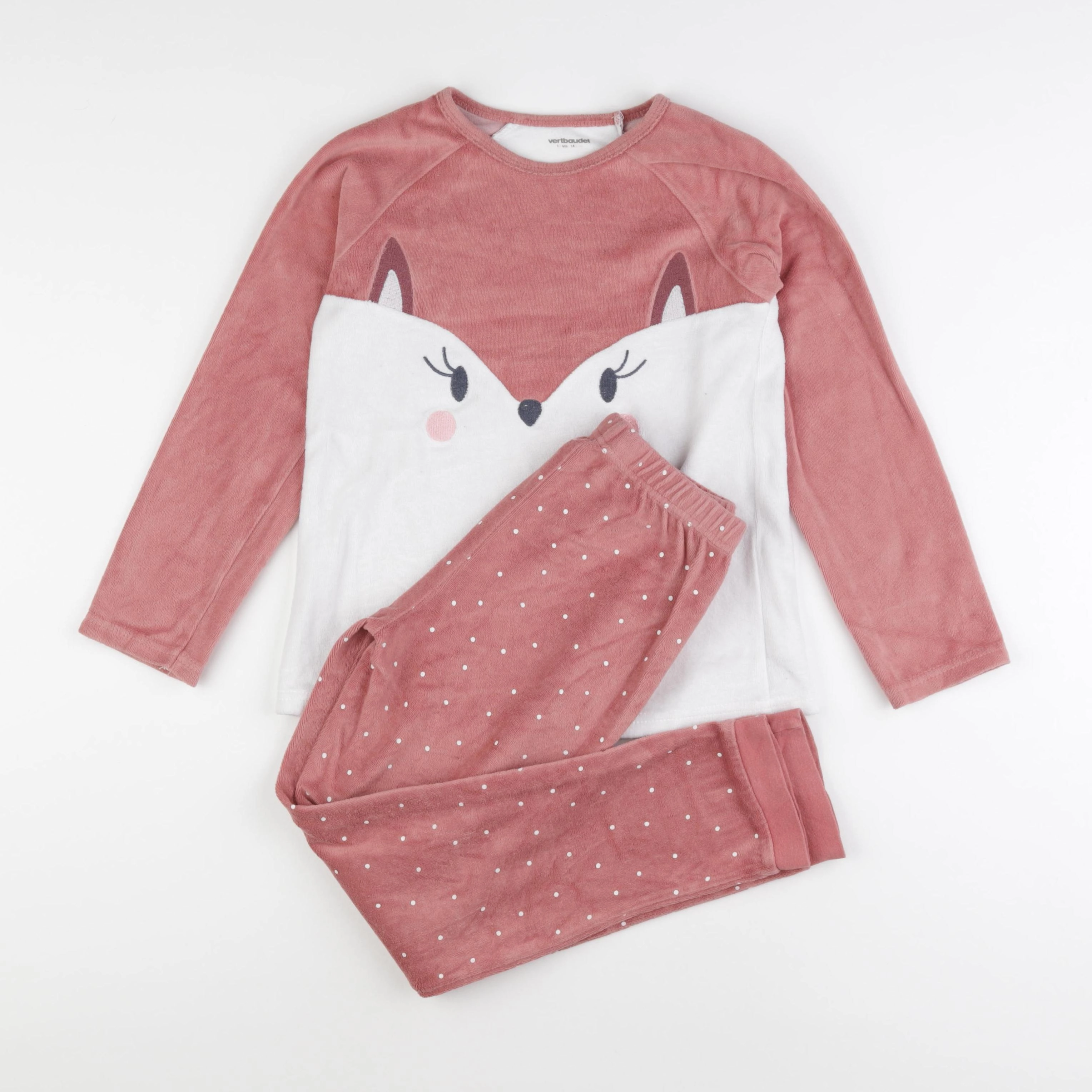 Vertbaudet - pyjama velours rose - 10 ans