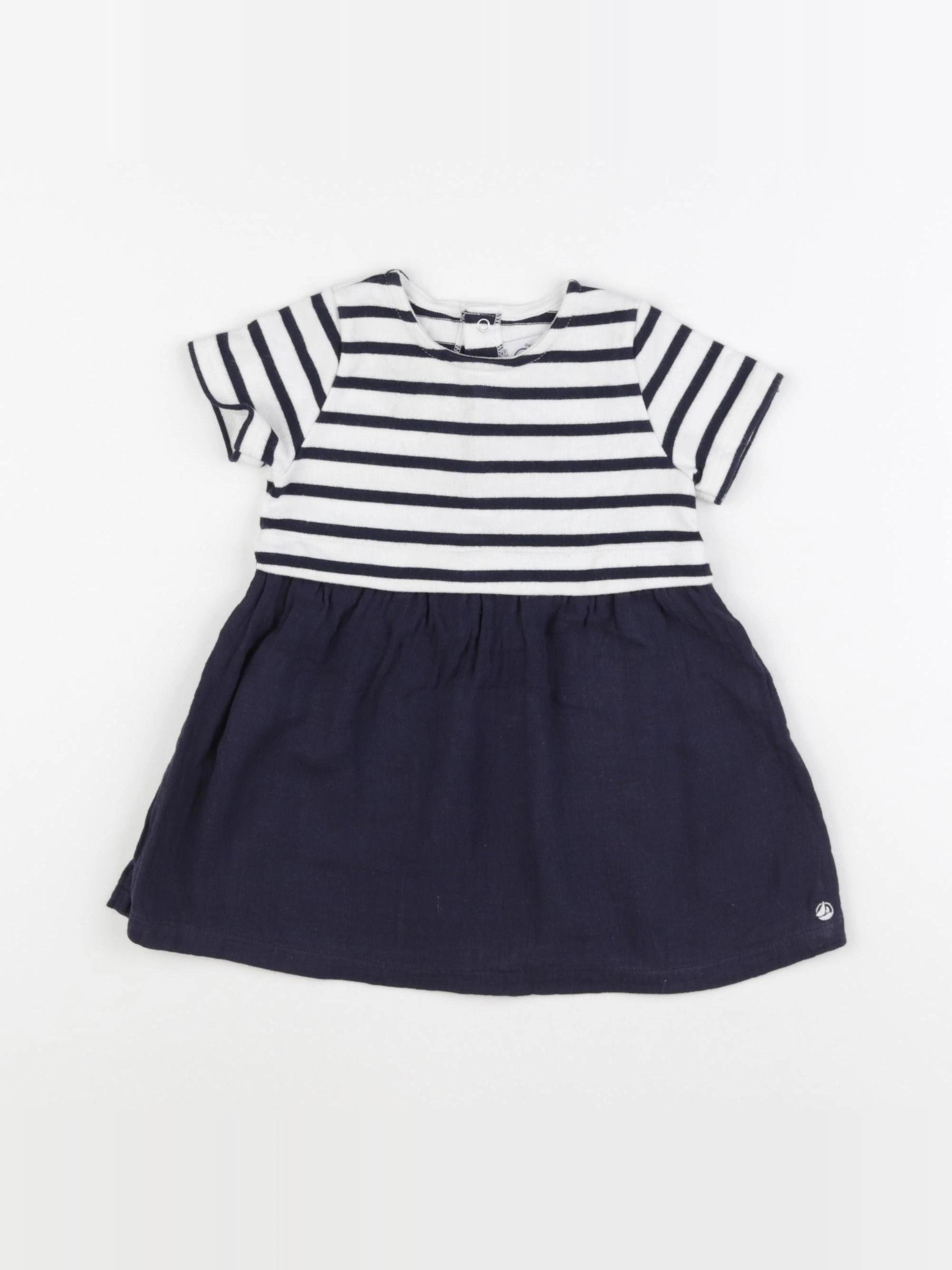 Petit Bateau - robe bleu, blanc - 12 mois